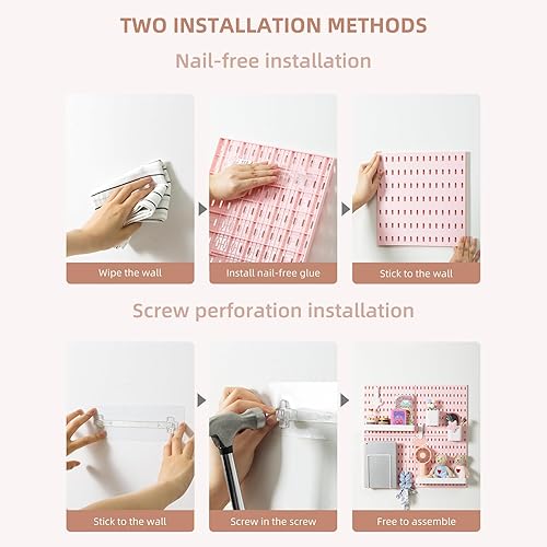 Miniatura 4 de VUSIGN Kit de organizador de pared combinado de tablero de clavijas, 4 piezas de tableros de clavijas y 17 accesorios modulares para colgar, kit de