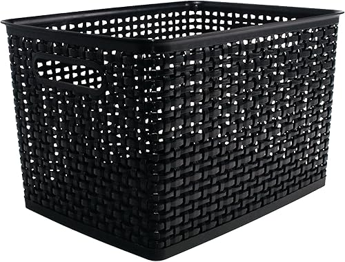 Miniatura 1 de ADVANTUS Corporation - Contenedor de plástico grande con diseño de tejido, negro, 13.75 pulgadas de largo x 10.5 pulgadas de ancho x 8.75 pulgadas