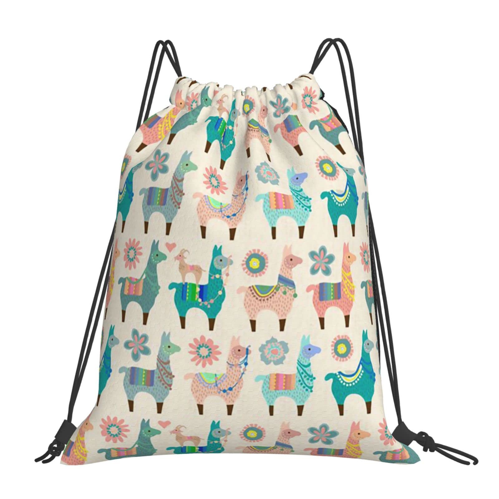 Richugui Cute Backpack Sports Colorful Llama Drawstring Bags Drawstring Gym Bag For Women Men Backpacks Swim Bag For Beach