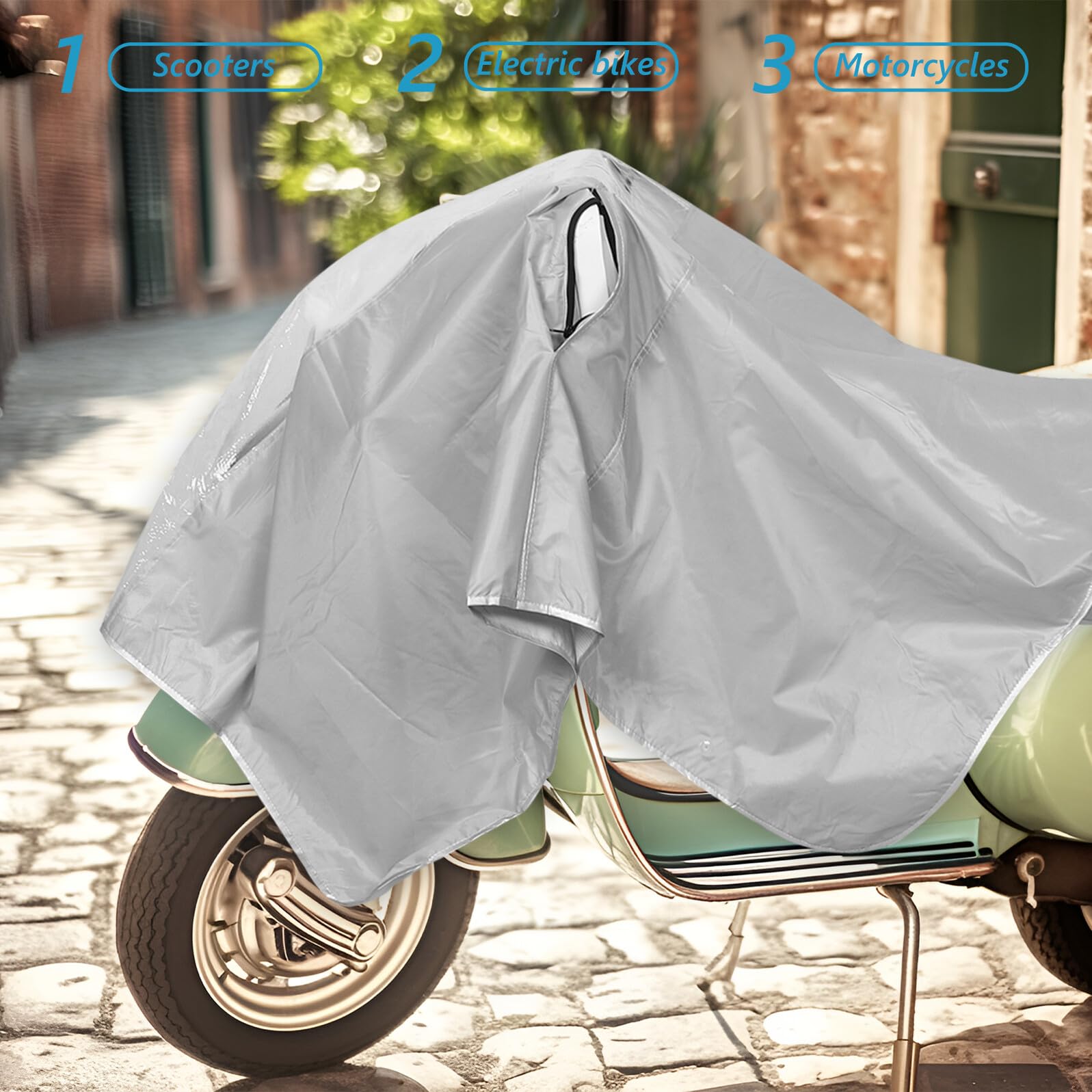 Copertura per Moto Cerniera, Telo Coprimoto Sportivo Antistrappo Doppio Strato Grigio Scuro, Protezione Antipolvere e Anti-uv per Scooter e Motociclette da Esterno