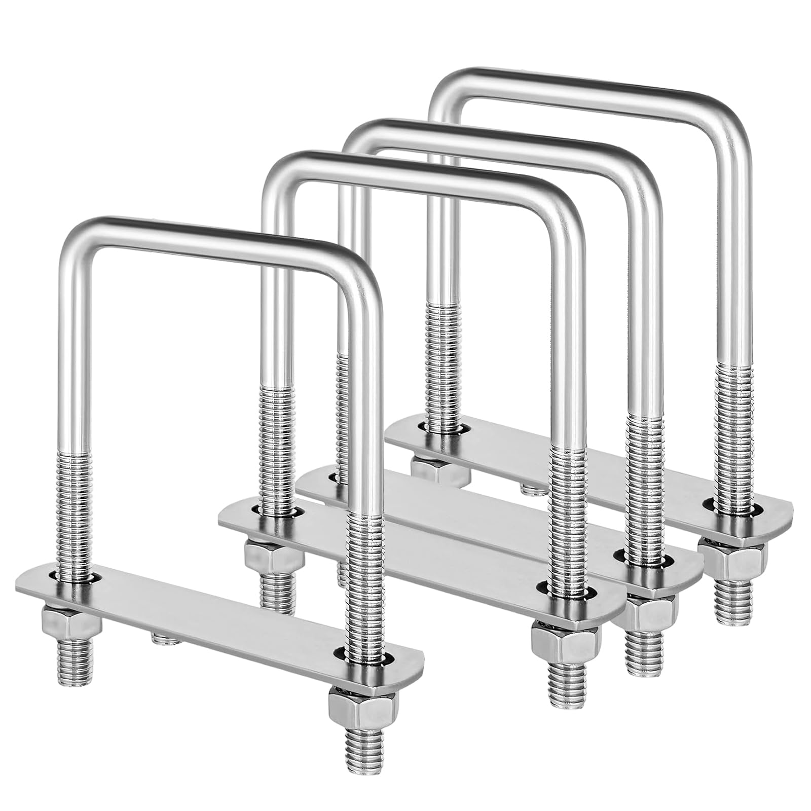4 PCS M8 U Bolts, 70 x 110 mm 304 Stainless Steel Square Bolt with Nuts and Frame Plates Brackets for Industrial Hardware Pipe Conduit Cable Tube Marine Boat Deck Trailer Auto