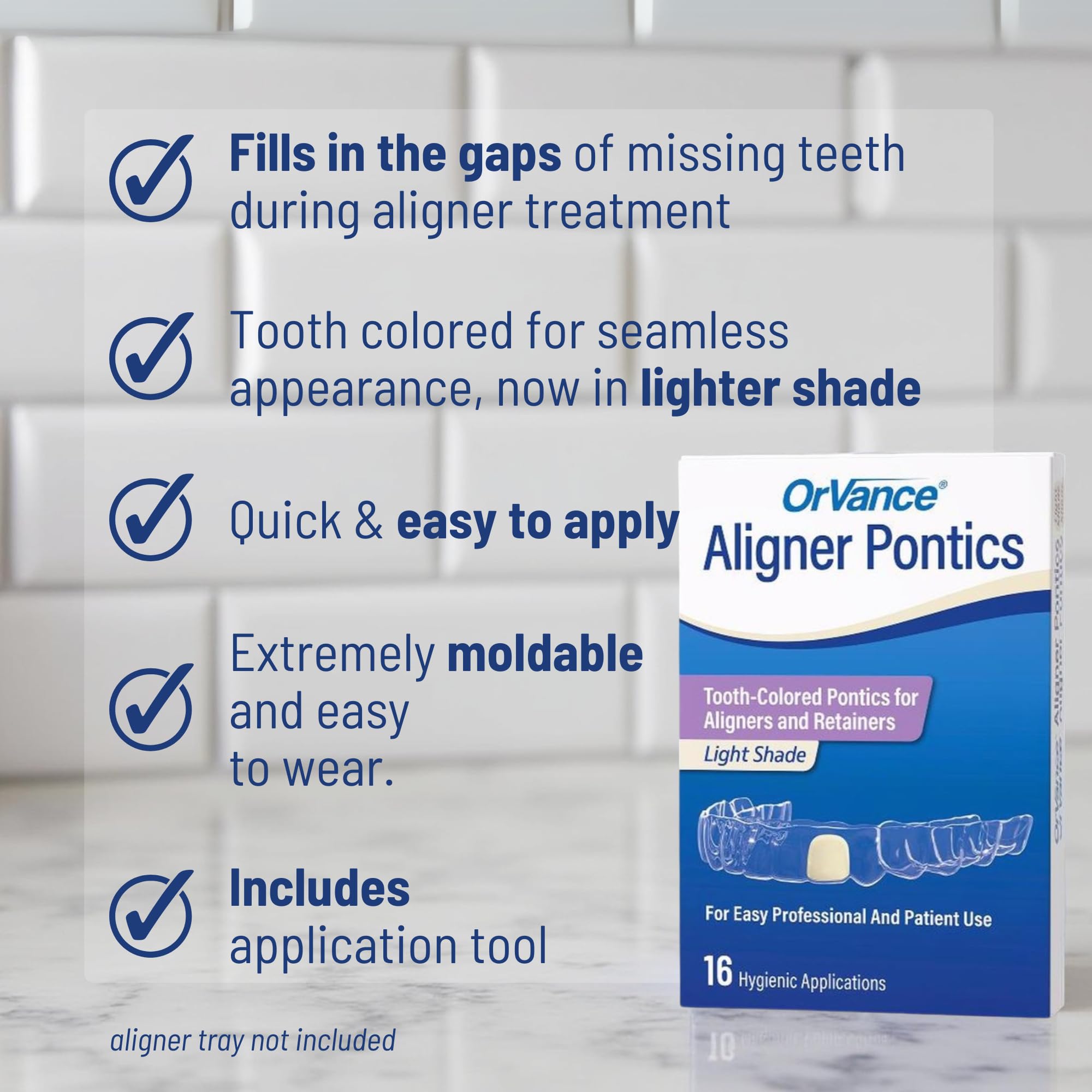 ORVANCE Aligner Pontics - Pantalla de luz (16 unidades) | Llena el espacio de los dientes perdidos en alineadores transparentes y bandejas de retención