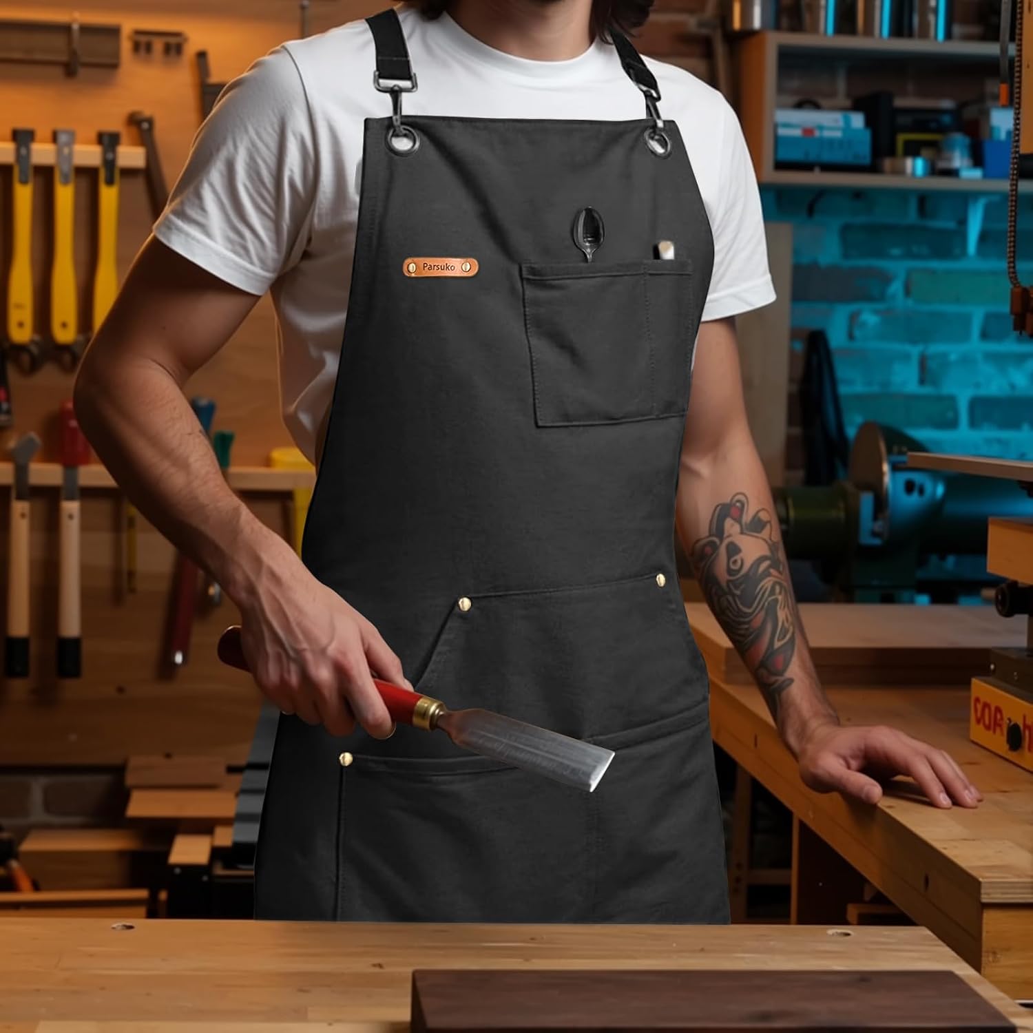 Professional Work Chef Apron for Men Women, Duty Water-Resistant Cotton Canvas, Durable Adjustable, Cooking BBQ