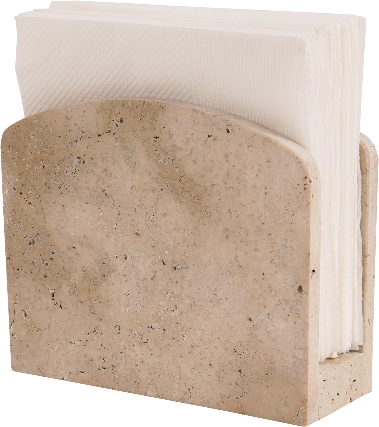 Marble Napkin Holder 6.5 Inch Handmade Travertine Napkin Holder for Table - Stone Paper Napkins Organizer for Kitchen Countertop & Bathroom Decor