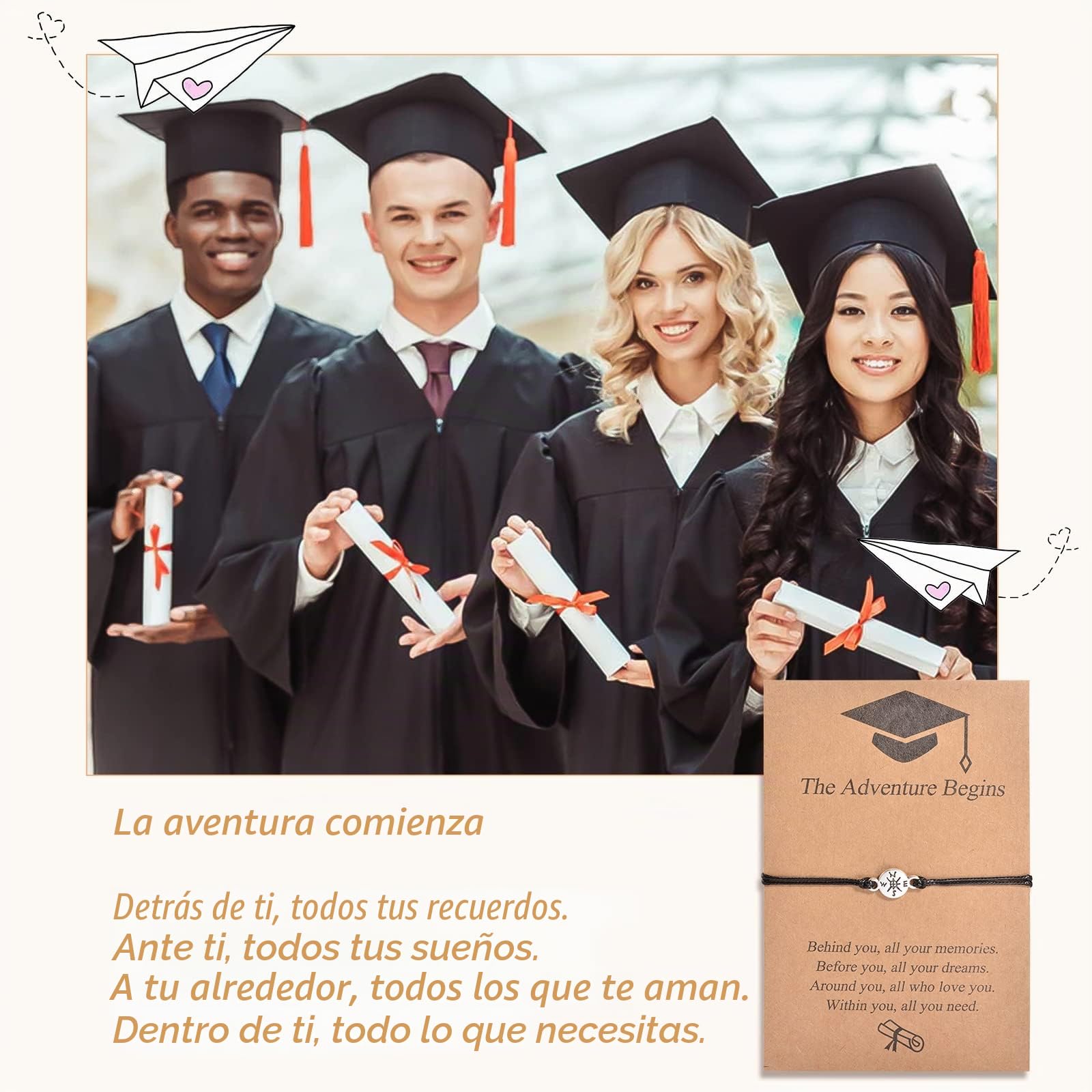 YELUWA Regalos para Graduacion - 10/20/30 Pcs Graduacion Pulsera Para Él/Ella, 2026 College Master Doctor Collège La Aventura Comienza Brújula Pulsera Compañeros Clase Amigo Hijo Hija Novio Maestría