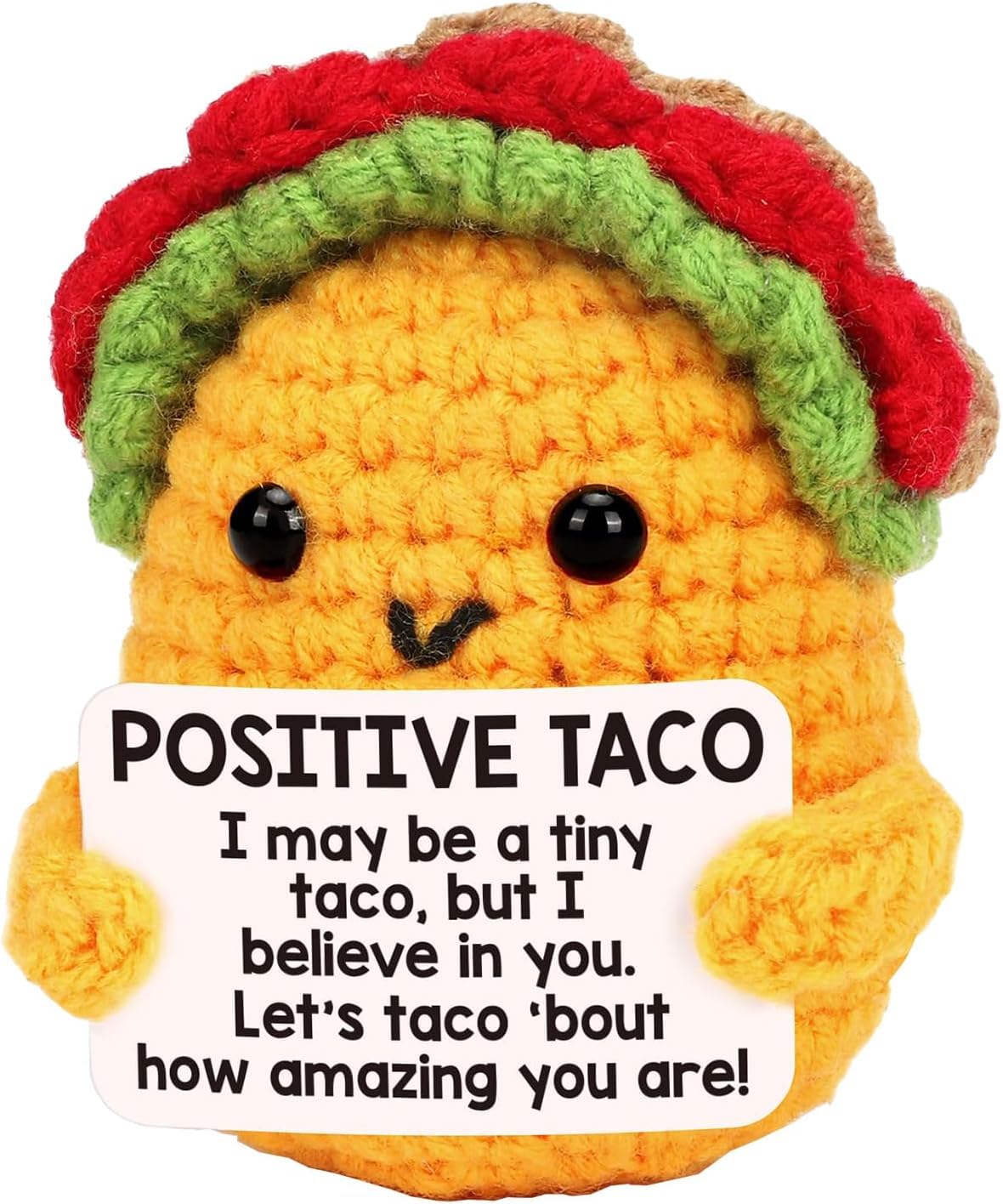 ARTECLIPSE Postive Taco - Handmade Crochet Positive Amigurumi Desk Pet with Encouraging Message Card - Cute Motivational Gift, emotional support, handmade with FREE STAND