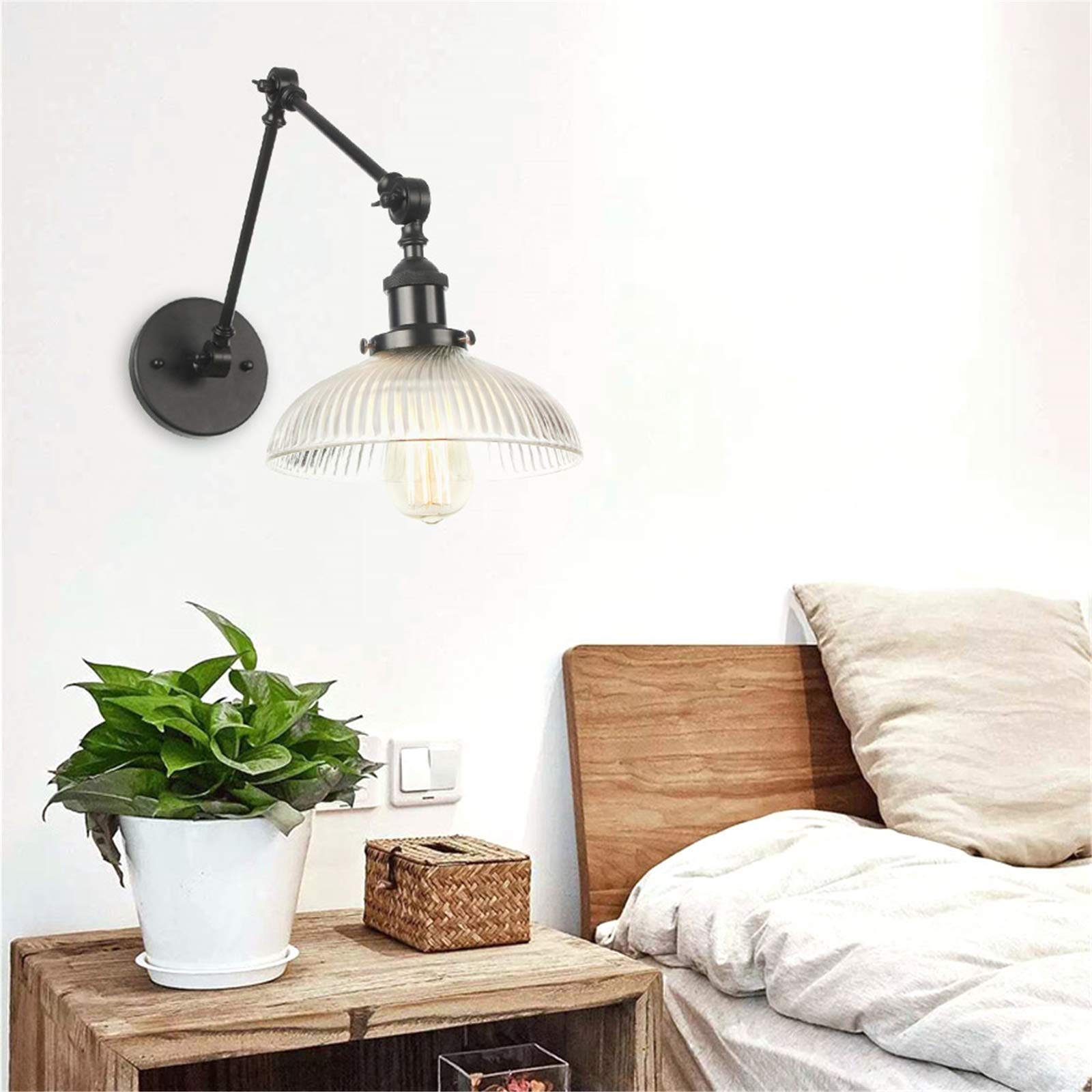 Appliques murales, Vintage réglable industriel noir rétro mural bras pivotant appliques murales abat-jour en verre antique appliques murales pour chambre à coucher,A