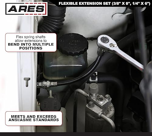Vista 17 de ARES 42072 - Juego de 2 extensiones de enchufe flexible de 2 piezas, extensiones de transmisión de 1/4 y 3/8 pulgadas, extensiones de 10 y 12