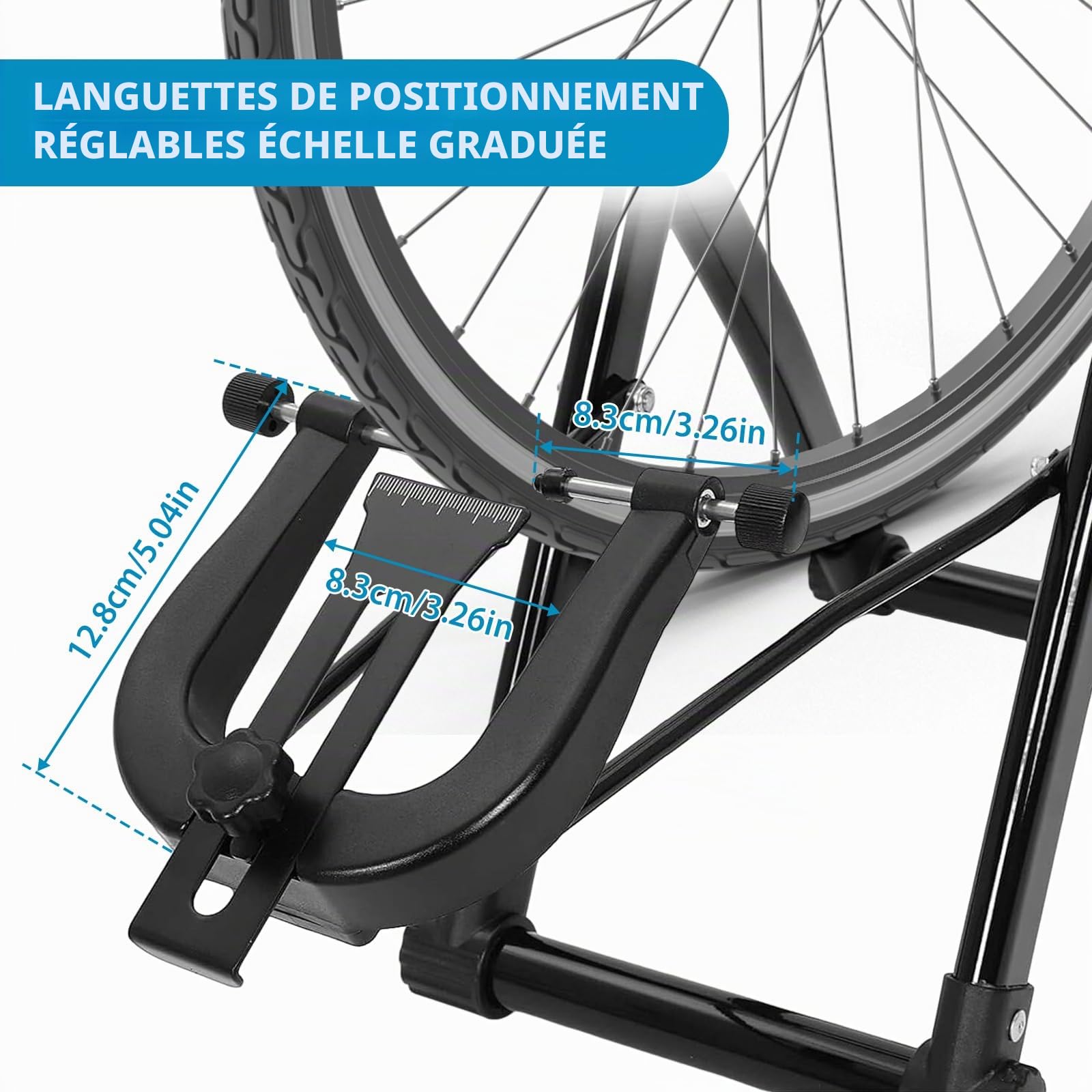 LIROPAU Support de centrage pour roues de vélo - Support de centrage pliable - Convient pour VTT, vélos, vélos de route - En métal - Noir