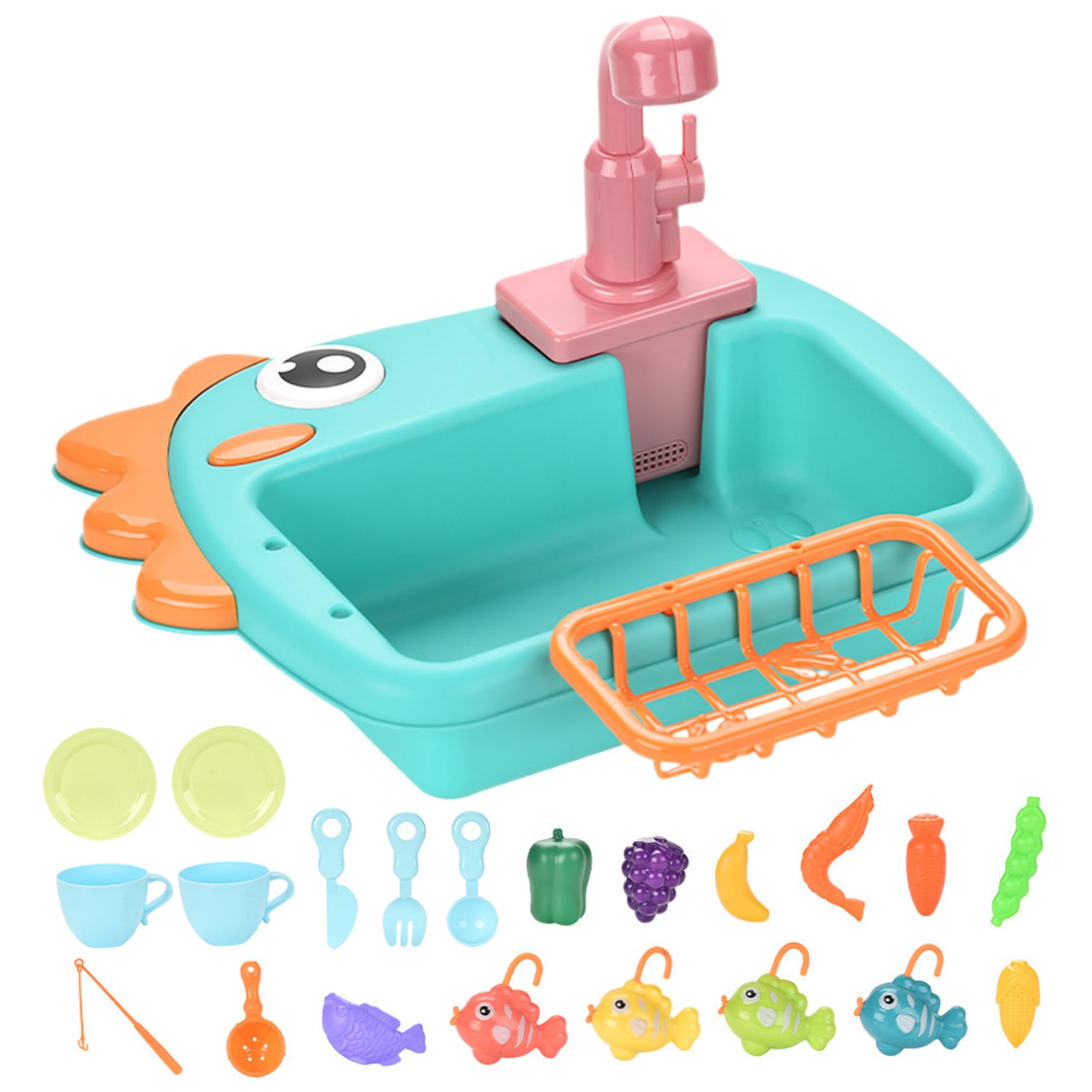 Évier de Jeu avec Eau Courante, Ensemble de 21 pièces, évier 2 en 1 à Circulation électrique pour garçons et Filles