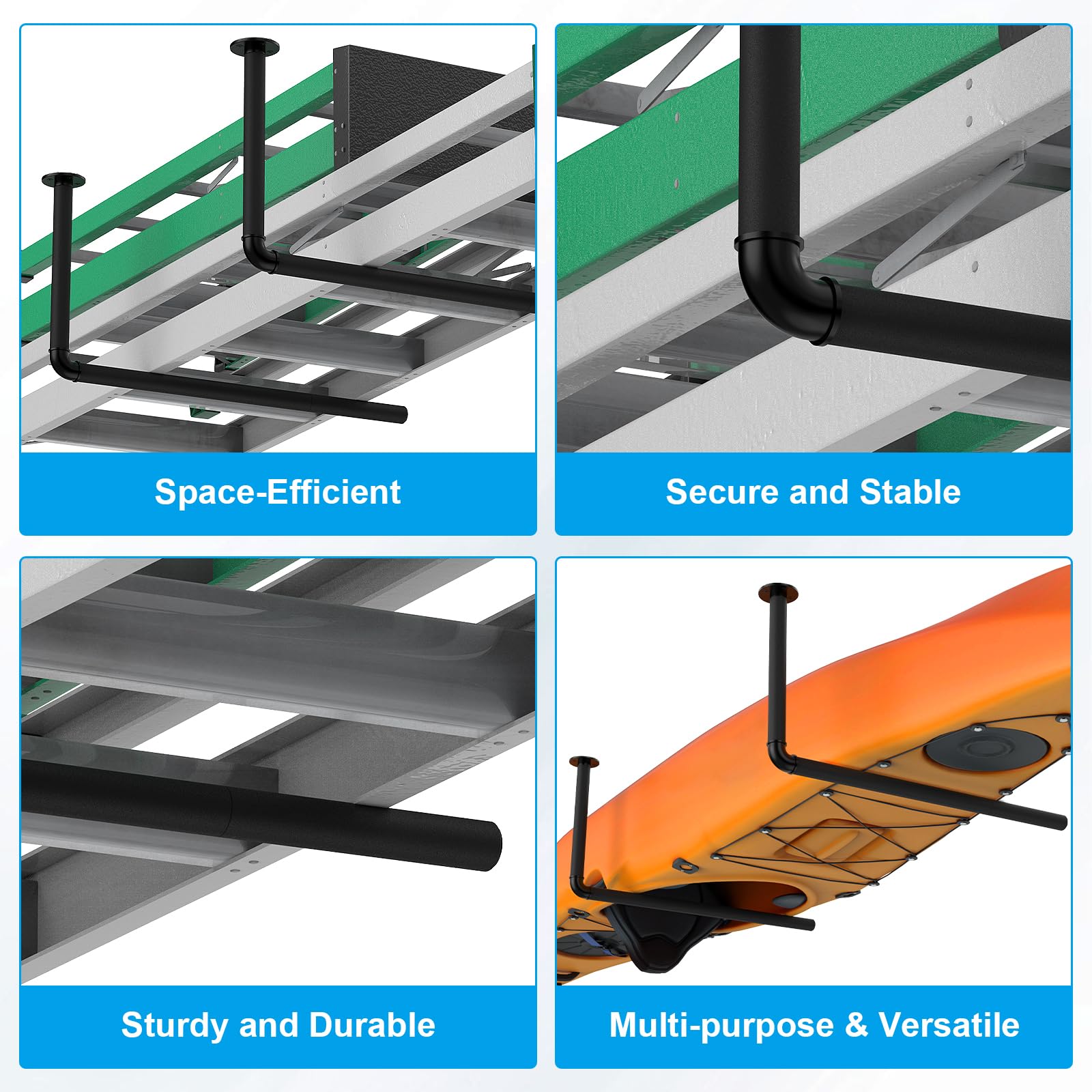 Shinoske Organizador de Techo y Pared para Garaje, Soporte Ajustable para Equipos Largos y Pesados, Ideal para Tablas de Surf, Escaleras, Herramientas, Solución de Almacenamiento para Trastero