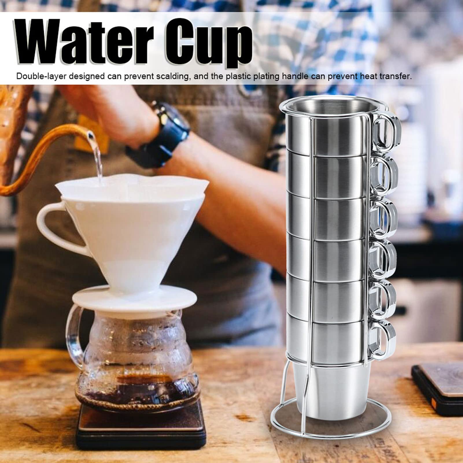 Edelstahl Kaffeebecher Set, Doppelwandig, 6 Stück