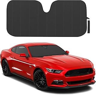 Motor Trend Front Windshield Sun Shade - Jumbo Accordion Folding Auto Sunshade for Car Truck SUV - Blocks UV Rays Sun Visor Protector - Keeps Your Vehicle Cool - 66 x 27 Inch (Black)