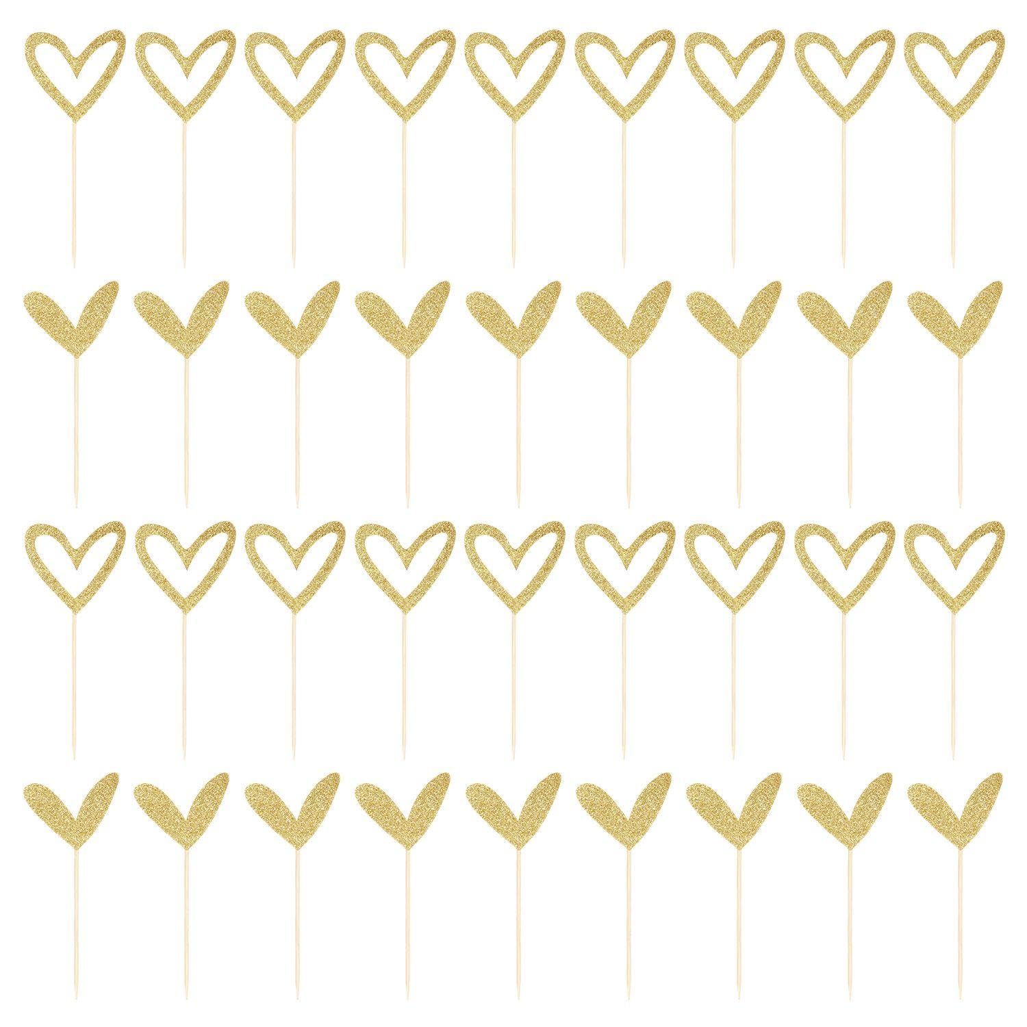 RNFKSU 36 Pieces Of Golden Love Cake Decoration, Glitter Cake Insert, Baking Dessert Plug-In, Suitable For Birthday Parties, Weddings (Shiny Gold).