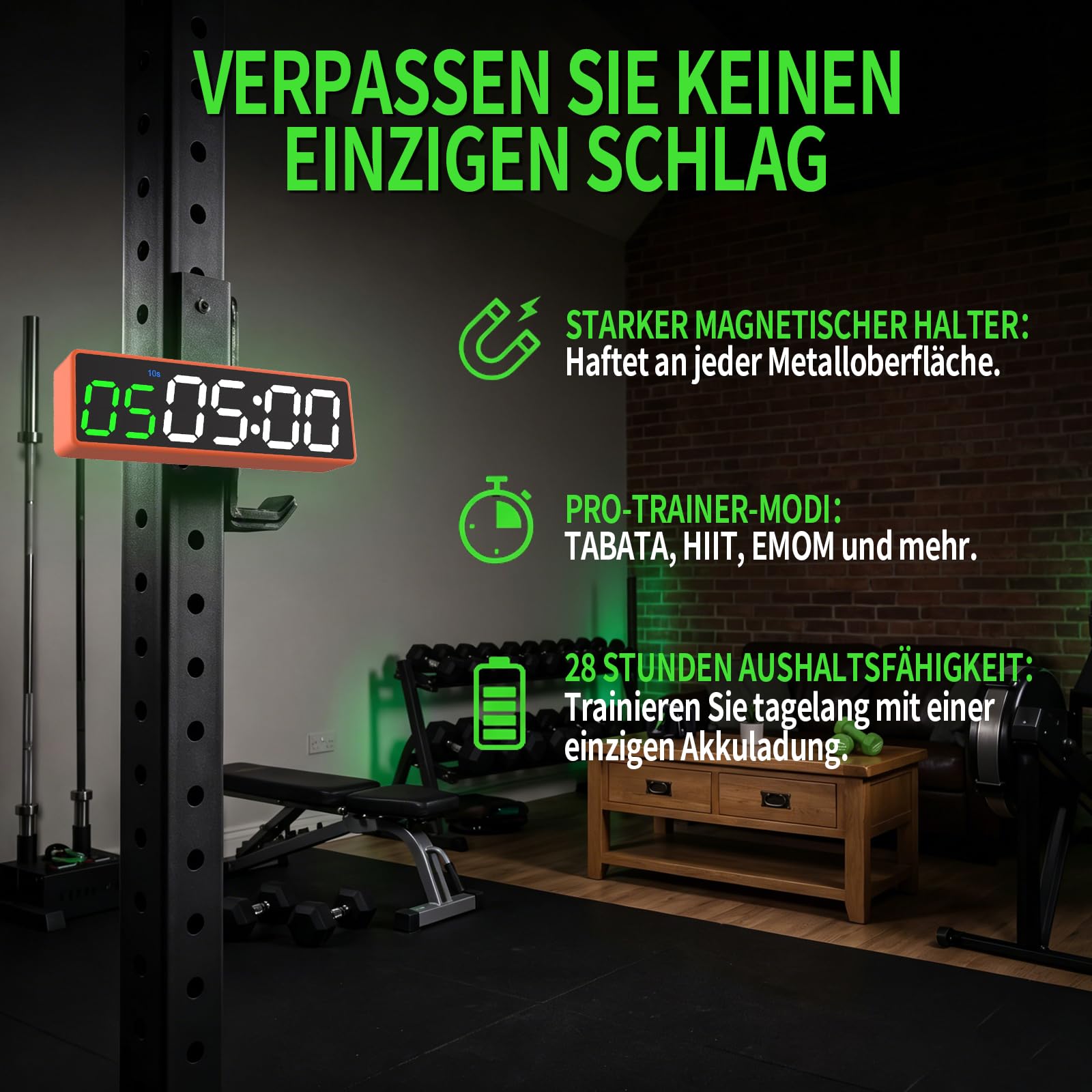 Gym Timer, Tragbare Mini Countdown Zähler LED, Starker Magnet, Intervall-Timer für Workout, Stoppuhr mit Eingebauter Leistungsstarker Batterie, 12/24H Digital Uhr für Home/Gym/Brettspiel