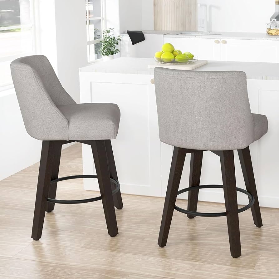 Bar Stools Set Of 4, Kitchen Bar Stools With Footrest, 25.5 Inches Upholstered Bar Chairs With Back, 4 Counter Height Barstools For Counter Bar, Island, Easy Assembly, Rustic Gray