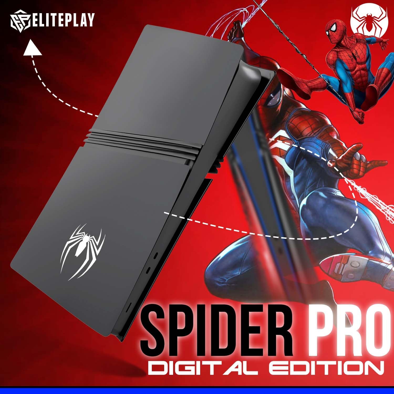 ElitePlay Spider PS5 Pro Digital Faceplates Cover Case Replacement Plates for Playstation 5 Pro Digital Edition