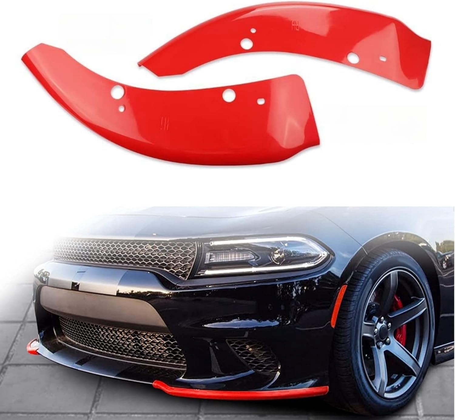 SOSEGA Front Bumper Lip Splitter Protector for Dodge Charger 2015-2023 Hellcat/SRT 39 /Scat Pack/RT Scat Pack/GT/RT Not for Plus,Widebody (Red)