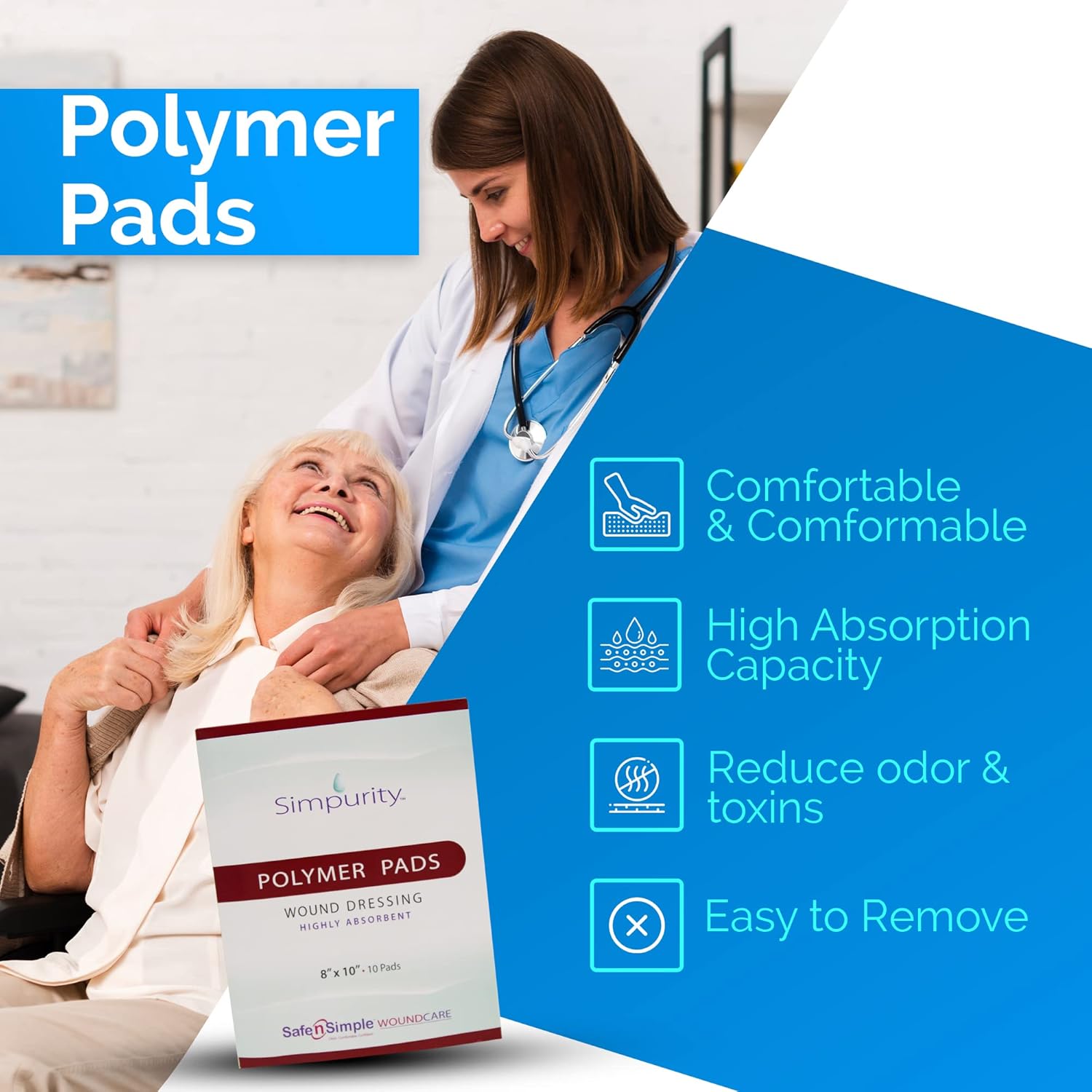 Simpurity Super Absorbent Polymer Wound Dressing - 8"x10" Individual Thick Pads - Dressing Supplies for Wounds - Bordered Polymer Dressing for Wound Care - Image 4