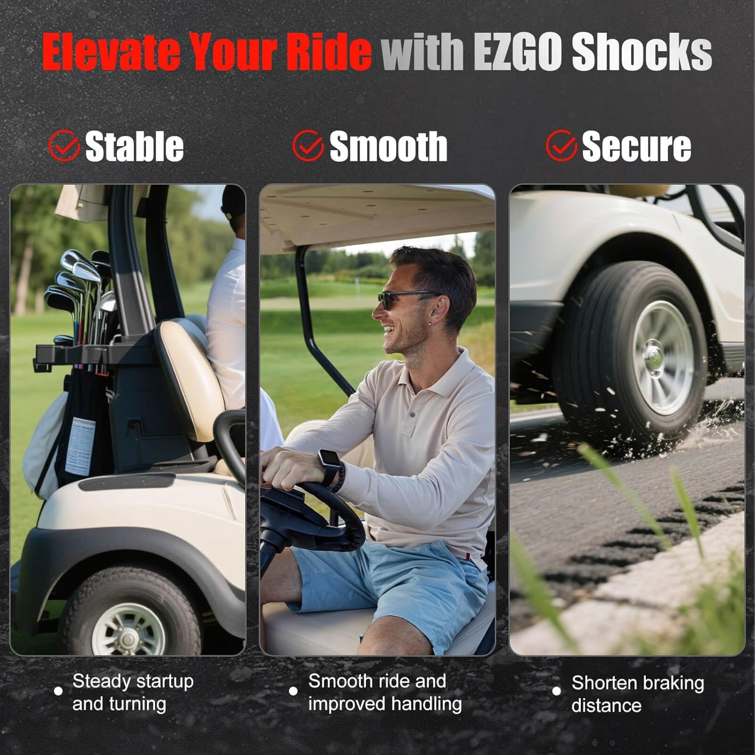 EZGO TXT Front and Rear Shocks Fit for EZGO TXT/Medalist 1994-UP, Golf Cart Shock Absorbers Replaces OEM #76418-G01, 70248-G01, 70324-G01, 76419-G01 2 PCS