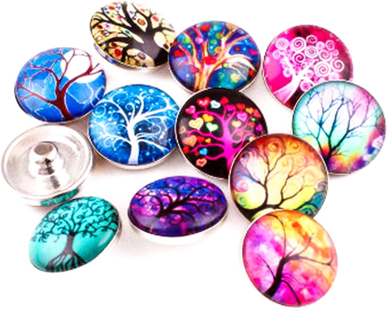 12pcs Snap Glass Button Charms Jewelry Tree of Life 18mm