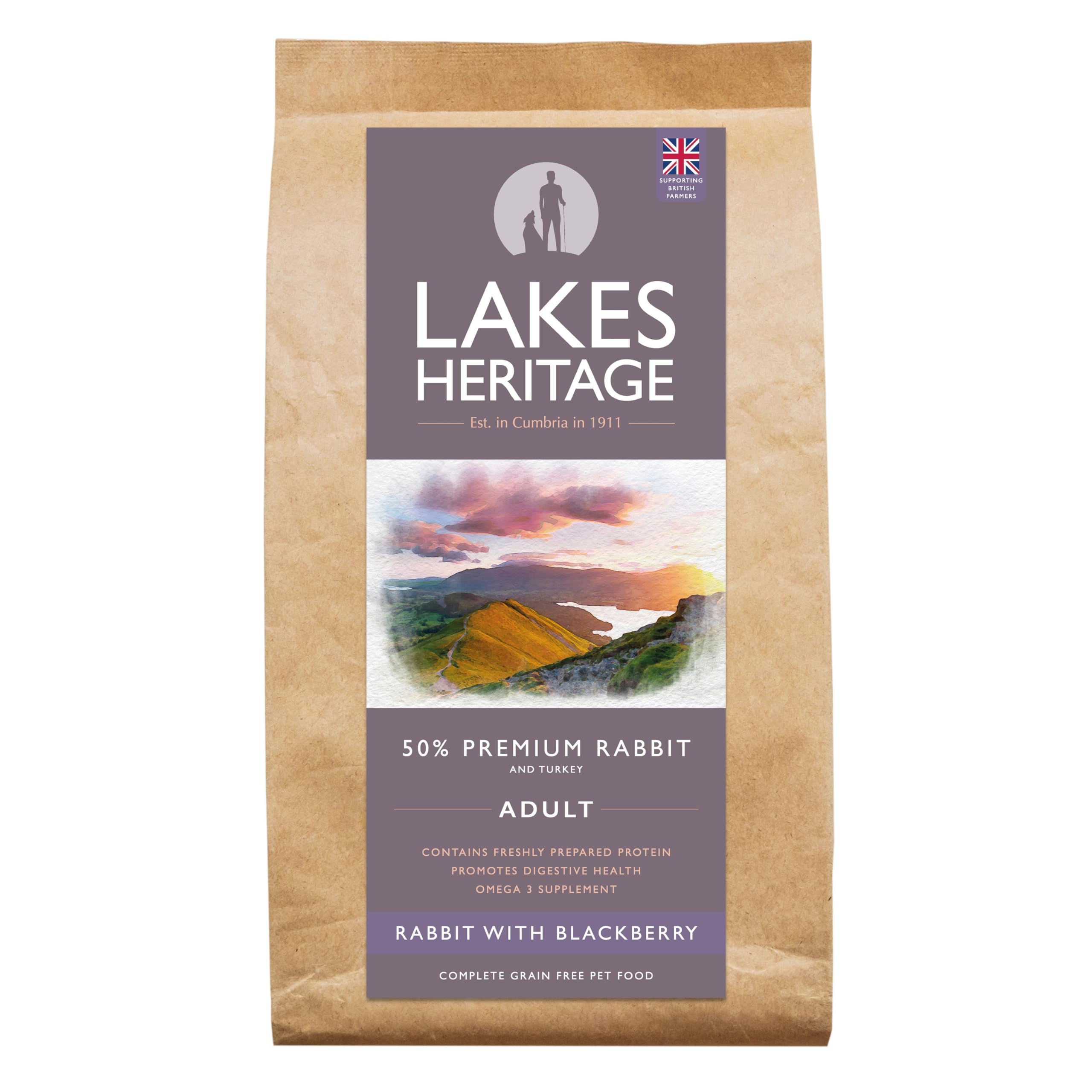 Lakes Heritage50% Premium Rabbit & Blackberry, Grain-Free, Adult Dog Food, Omega 3 Supplement, Supports Digestive Health 2KG