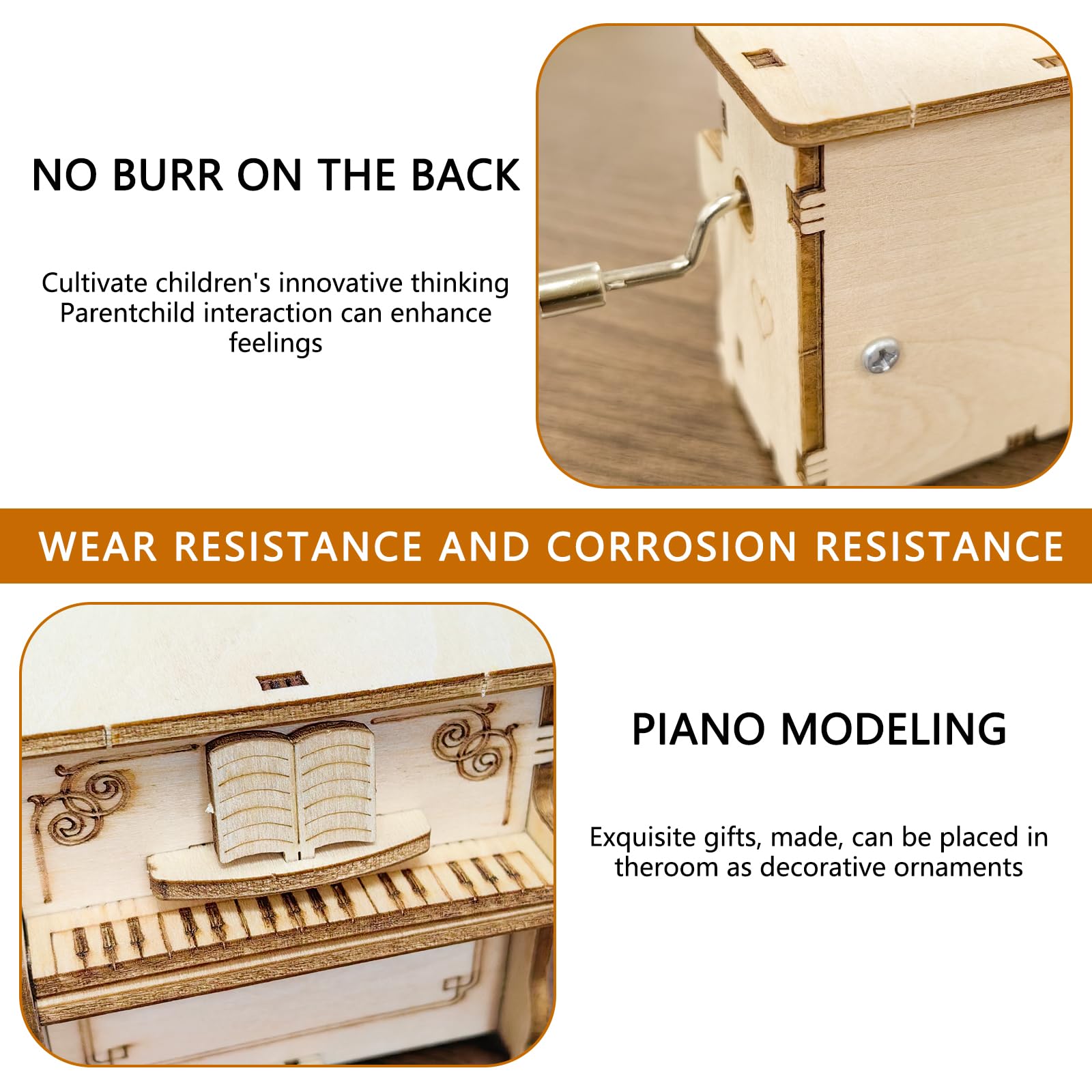 Musiin 3D Wooden Puzzle Piano Music Box 3D Puzzles DIY Kits Hand Crank Music Box(Upright piano), Aufrecht - Image 4