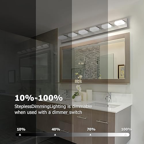 Miniatura 5 de Luces de tocador de níquel cepillado para baño, 6 luces, accesorios de iluminación para espejo de 39 pulgadas, ajustable, 5500 K, moderna luz LED de