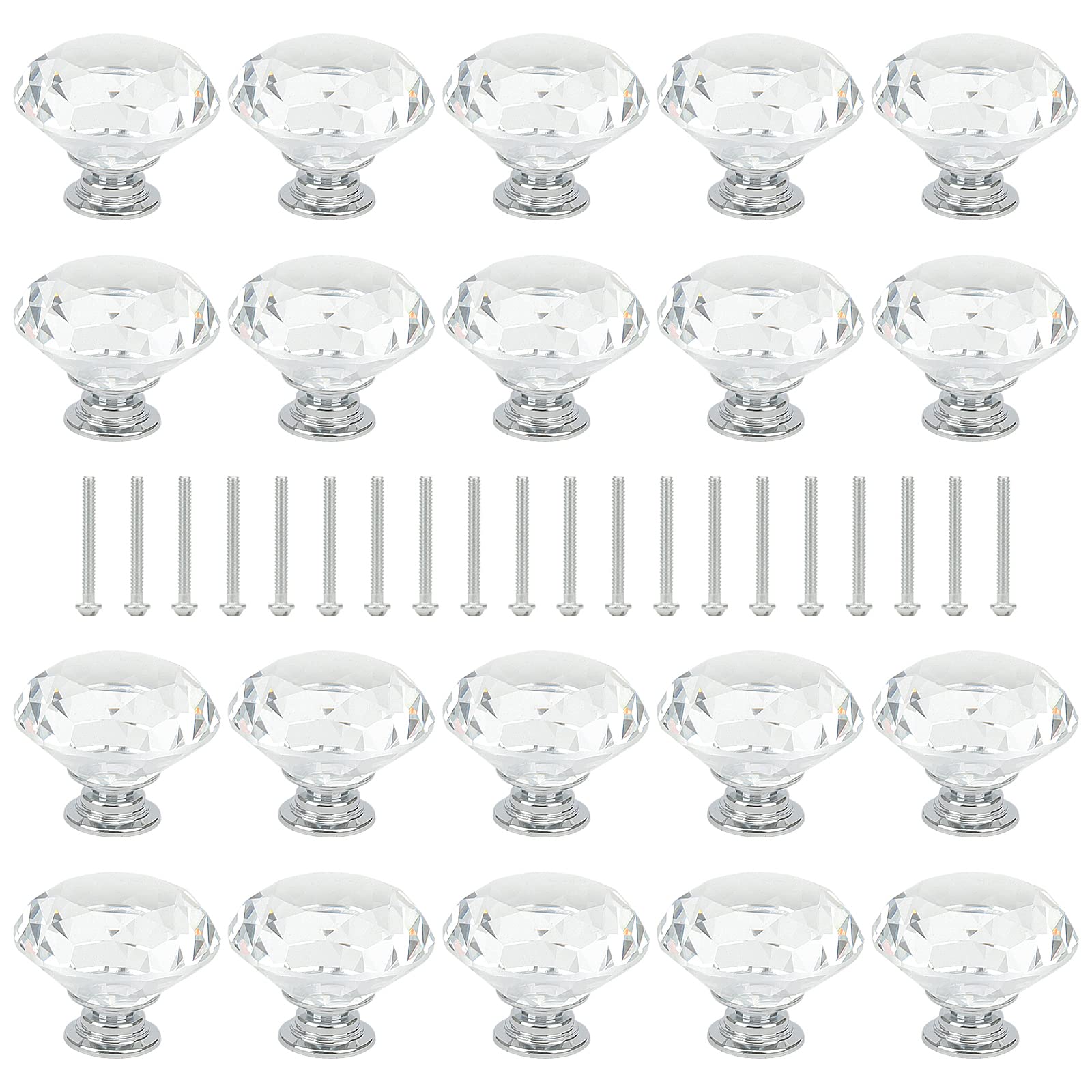 20 Pcs 40Mm Diamond Door Handles, Crystal Drawer Pulls With Screws, Crystal Cabinet Knobs For Home, Office 758226536130