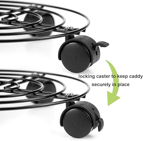 Miniatura 4 de Tosnail Paquete de 3 soportes redondos de metal de 10.5 pulgadas para plantas con ruedas giratorias, color negro