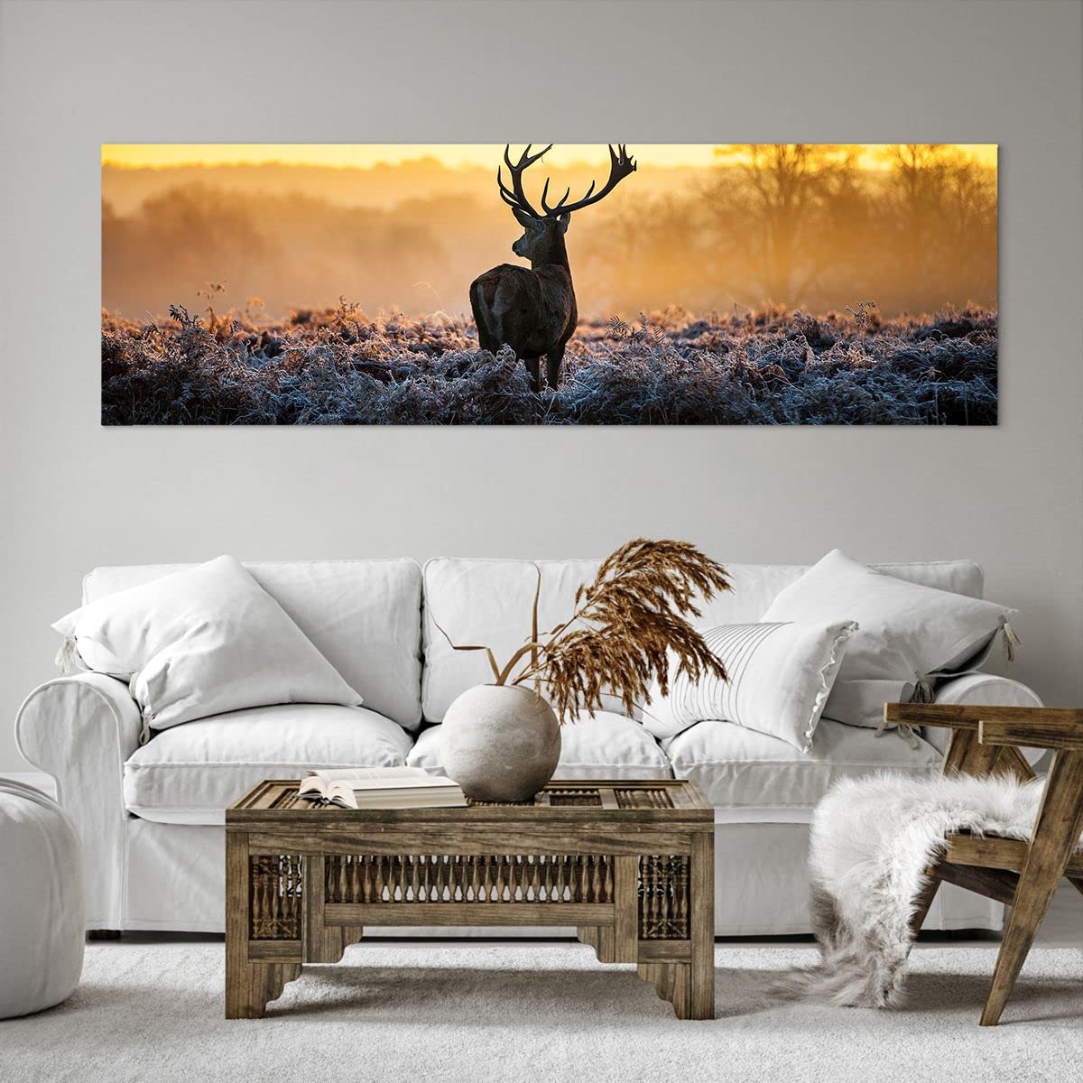 Lienzos decorativos 160x50cm Cuadro Sobre Lienzo Moderno Campo niebla la naturaleza el árbol Grande XXL Dormitorio Cuadros Pared Imágenes Cuadros Decoracion Salon Wall Art Prints Decor AB160x50-2428