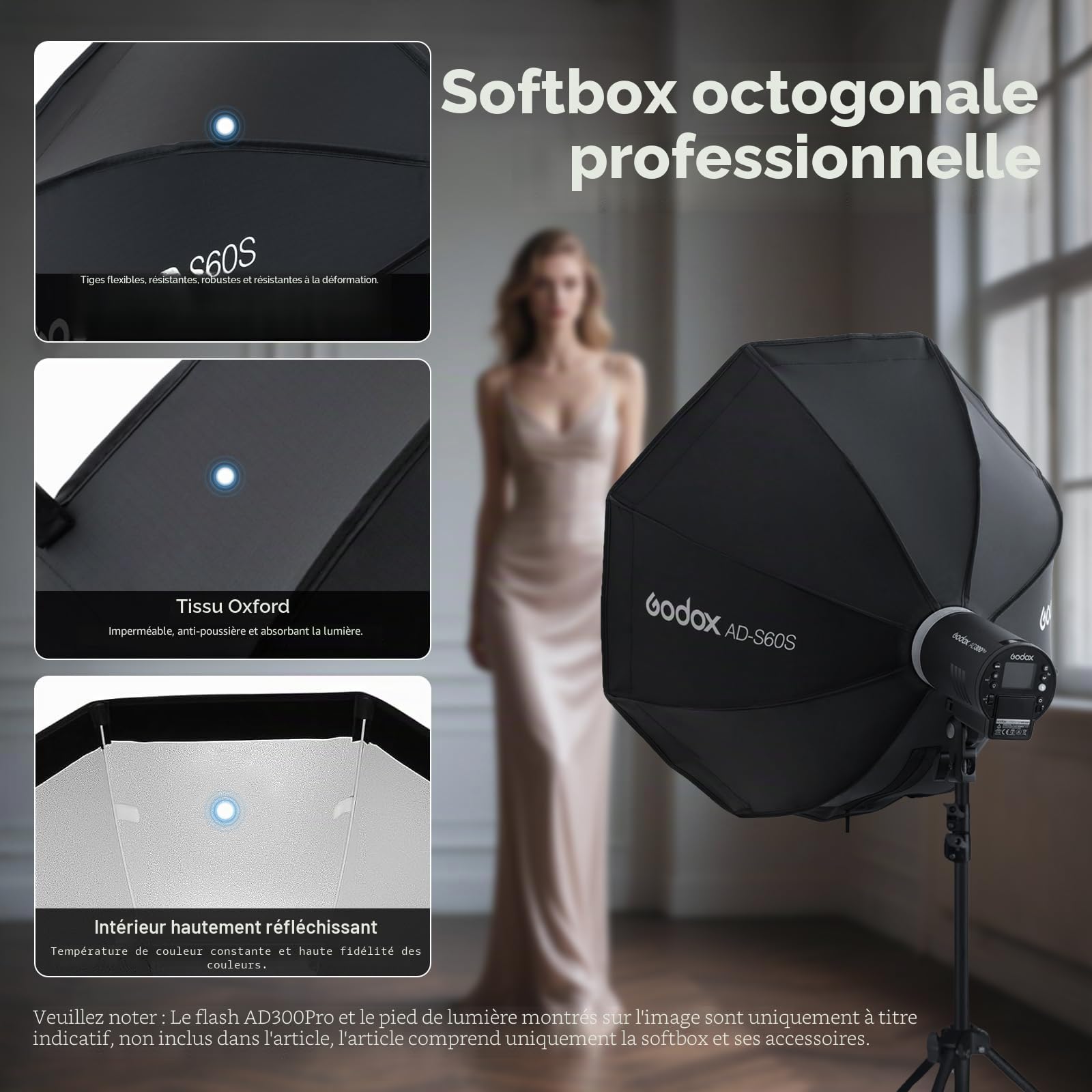 Godox AD-S60S Boîte à Lumière, Portable Mount Softbox pour Godox AD400Pro AD300Pro AD300ProII Flash de Studio et ML60 ML60Bi ML60IIBi ML100R ML100Bi Lumière LED