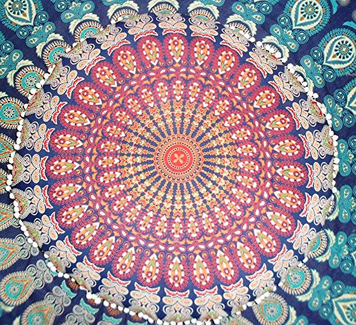 Traditionelle Jaipur rund Bodenkissen, Mandala Überwurf Kopfkissen 81,3 cm dekorativer Pouf Ottomane, Indian Sitzkissen Outdoor, Cover, großer Bohemian kissenrollen mehrfarbig – Bild 3