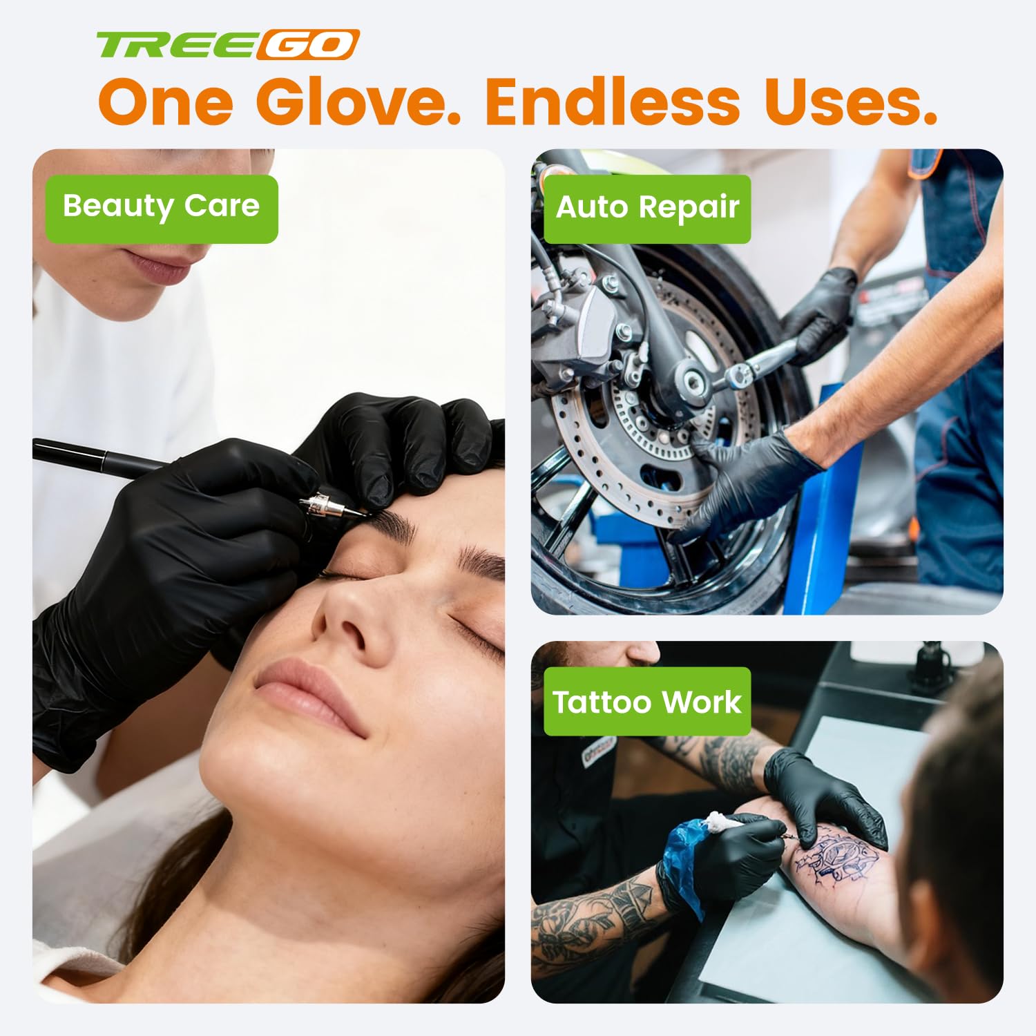 TREEGO Guantes de nitrilo negro de 6 mil, grandes, desechables, resistentes, sin látex ni polvo, resistentes a los químicos, agarre texturizado para manejo industrial, mecánico, de alimentos, 100