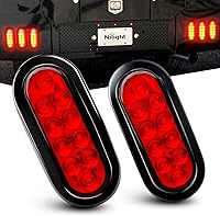 Nilight TL-01 6" Oval Red LED Tail Lights 2-Pack - IP67 Waterproof Brake Turn Stop Lights w/Grommets for Trucks RVs Trailers