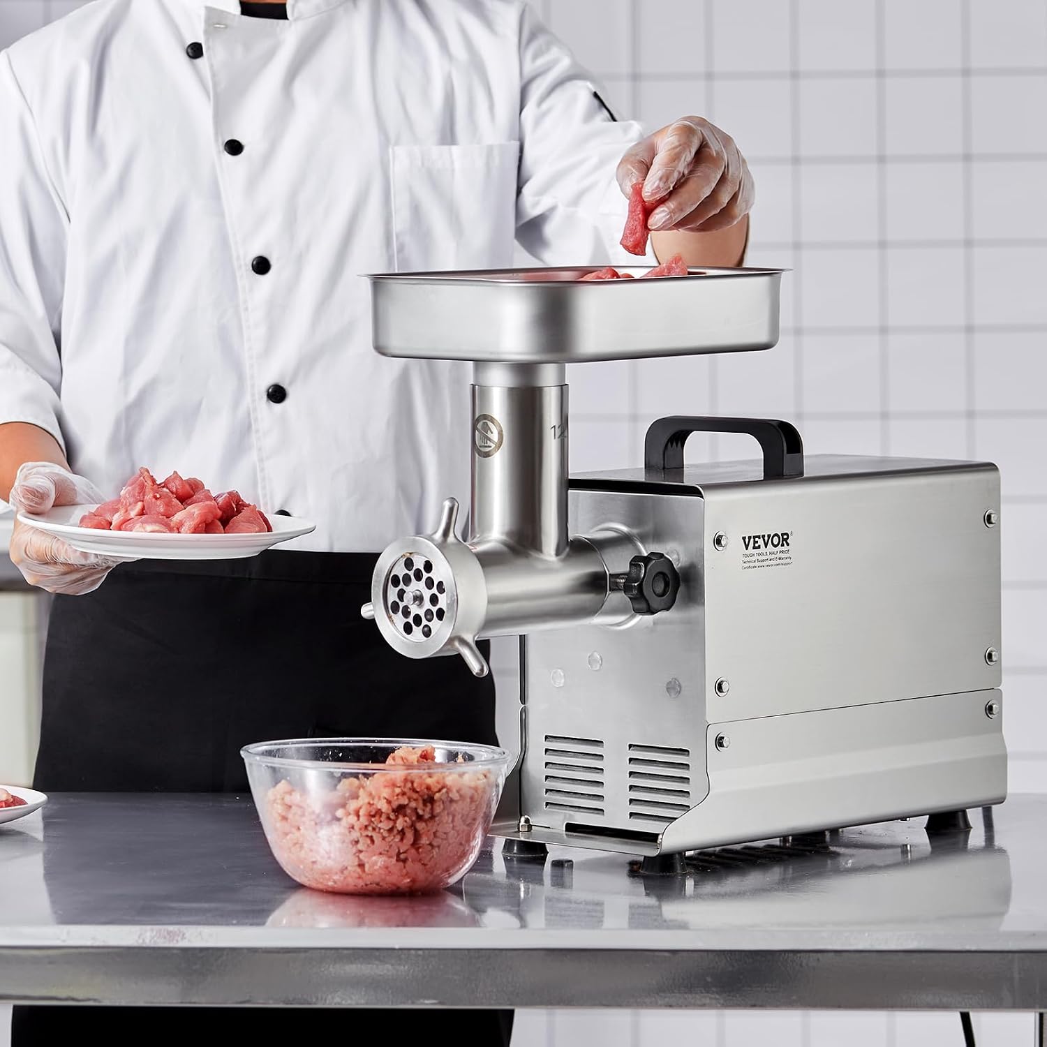VEVOR Meat Grinder, 0.75 HP 550W, 11 Lbs/Min Electric Meat Grinders with Blade, Grinding Plate, Sausage Maker, Stainless Steel Commercial Meat Mincer for Kitchen Restaurant Butcher Store, ETL Listed