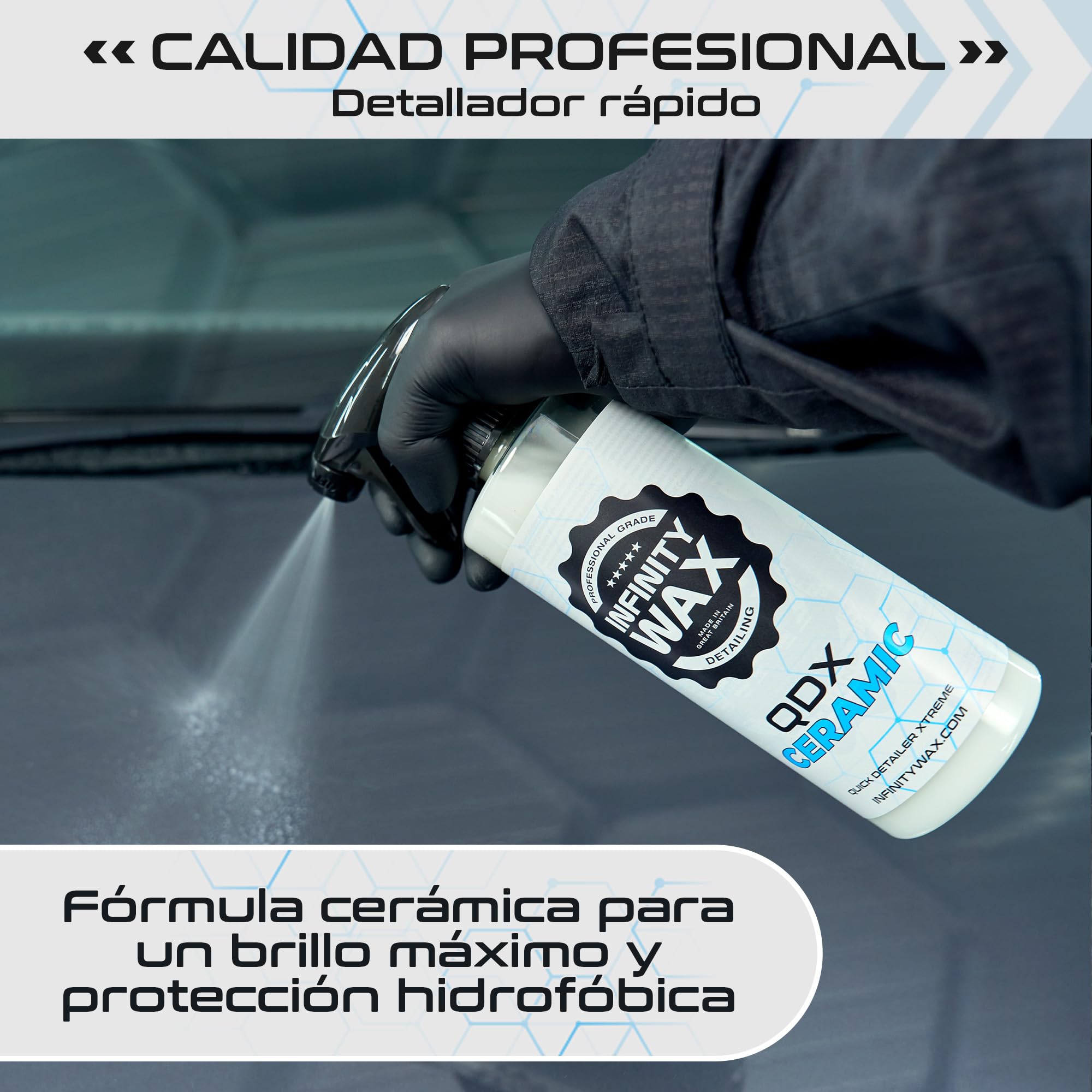 Infinity Wax QDX Ceramic Detailer 1L - SiO Quick Detailer Spray Brillo extremo, agua brillante y suave, protección fácil contra rociado, topper cerámico seguro, acabado hidrofóbico duradero