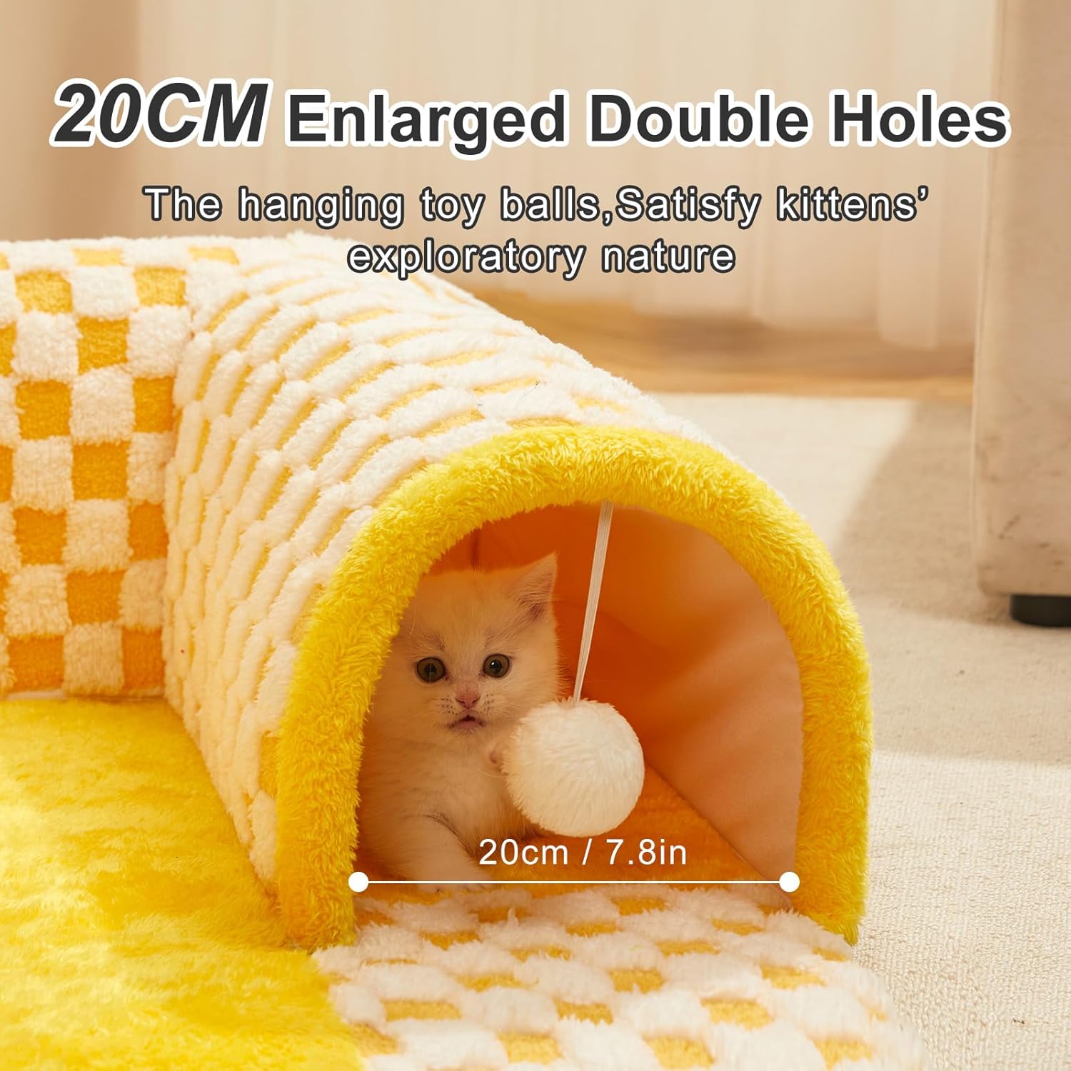 review Jiupety Cat Tunnel Bed Indoor,Cat Peekaboo Cave Bed for 2 Cats,Kitty Tube with Cat Balls Toys,Removable Cat Bed House Washable,Small Animal Tunnel for Kitty,Bunny,Yellow,XL