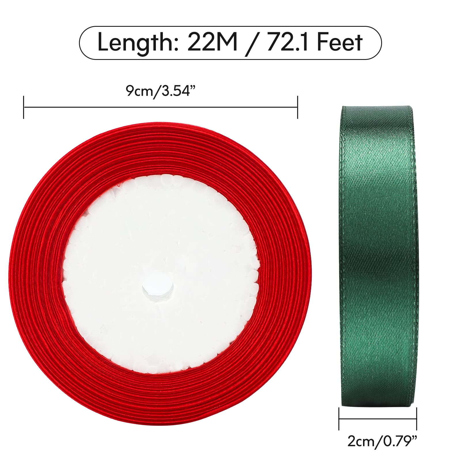 G2PLUS Red and Green Satin Ribbons, 20mm Gift Wrap Ribbon- 44M Christmas Ribbons for Gift Wrapping - Image 2