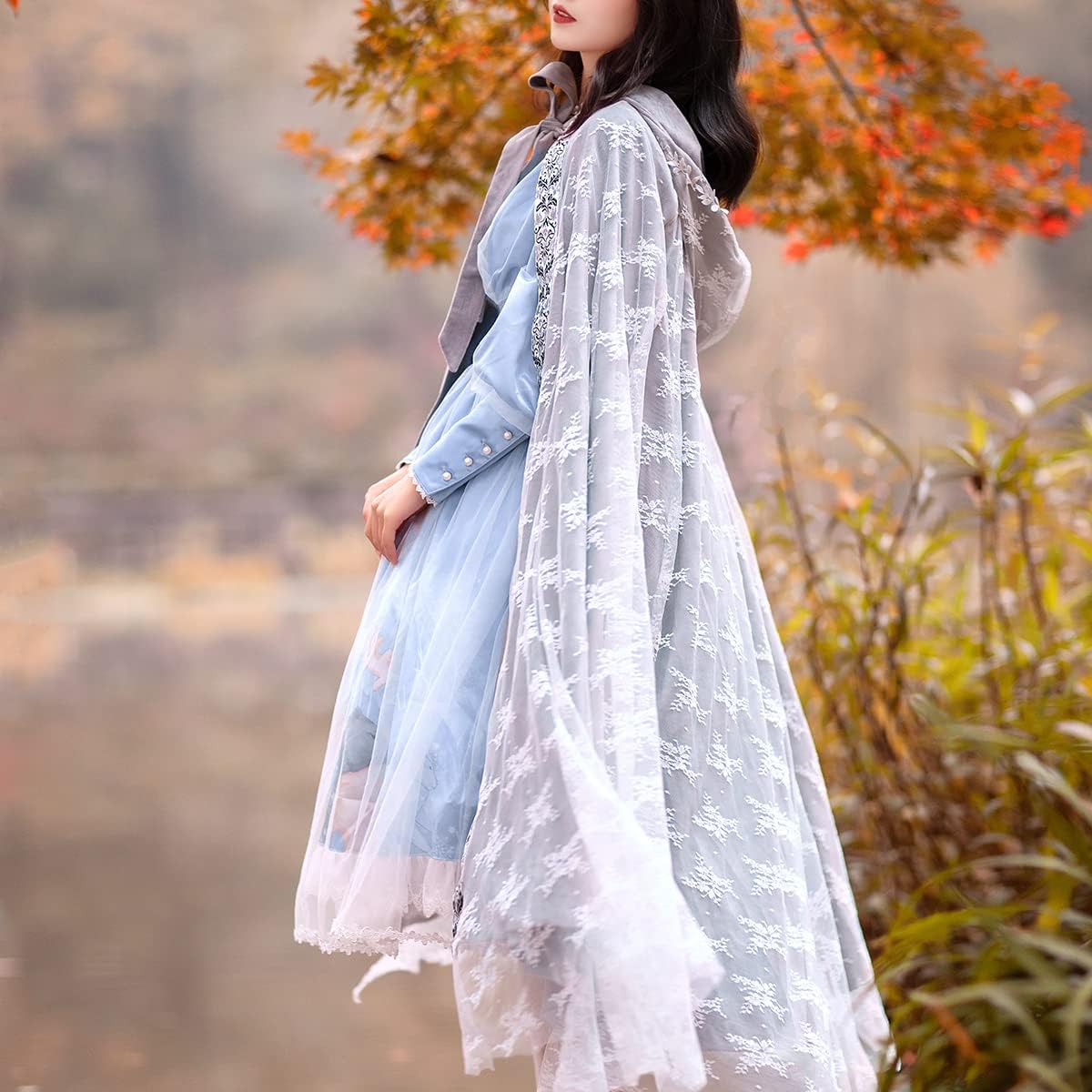 Mingyuezai Renaissance Hooded Cape Gothic Velvet Cloak Medieval Witch Capelet - Image 6