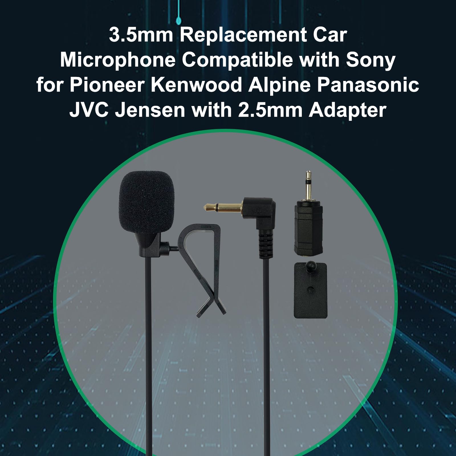 Mikrofon samochodowy 3,5 mm z adapterem 2,5 mm, uniwersalny do Sony Pioneer Kenwood Alpine JVC, zestaw głośnomówiący, zewnętrzny mikrofon do jednostki głównej pojazdu, stereo, odtwarzacza CD