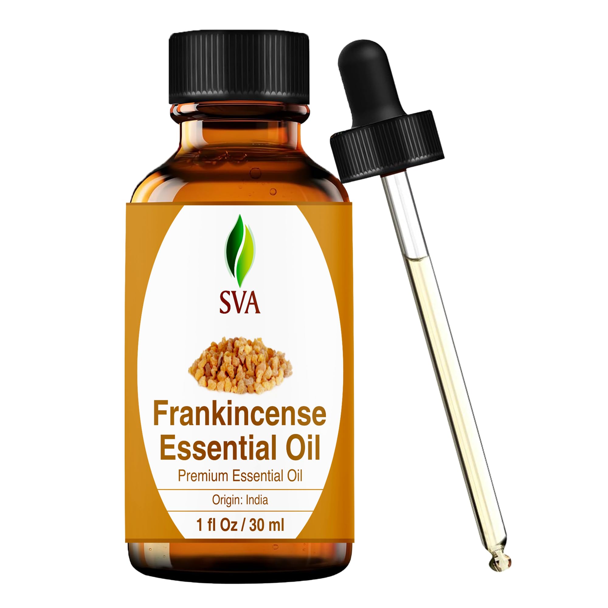 SVA Frankincense Essential Oil – 1 Fl Oz – 100% Natural Boswellia Serrata Oil - for Diffuser, Hair Care, Face, Skin Care, Aromatherapy, Scalp and Body Massage, Soap and Candle Making - with Dropper