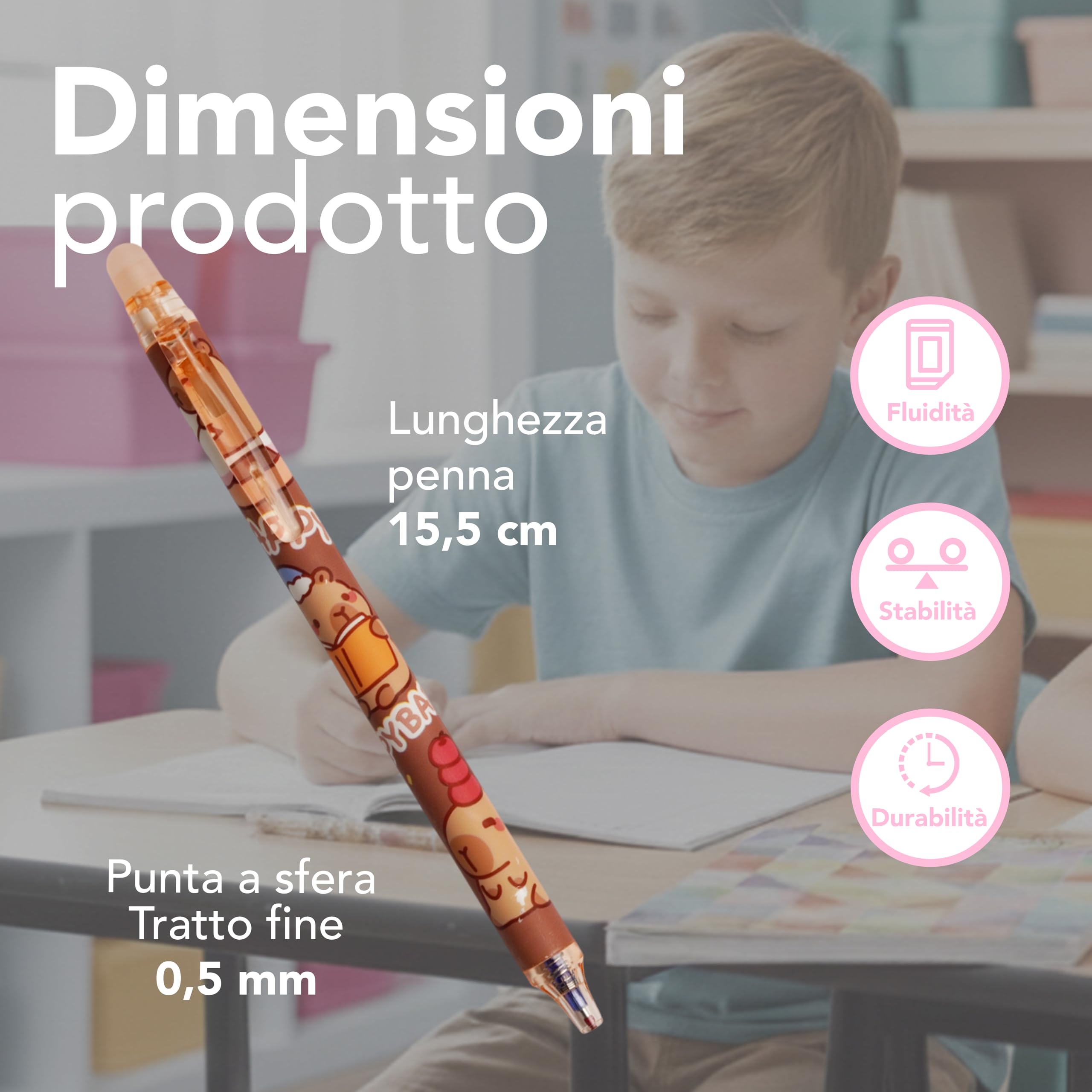 Generico Penne Cancellabili per Bambini Punta Fine 0,5 mm 6 Pezzi Ricaricabili Inchiostro Cancellabile Design Cartoon