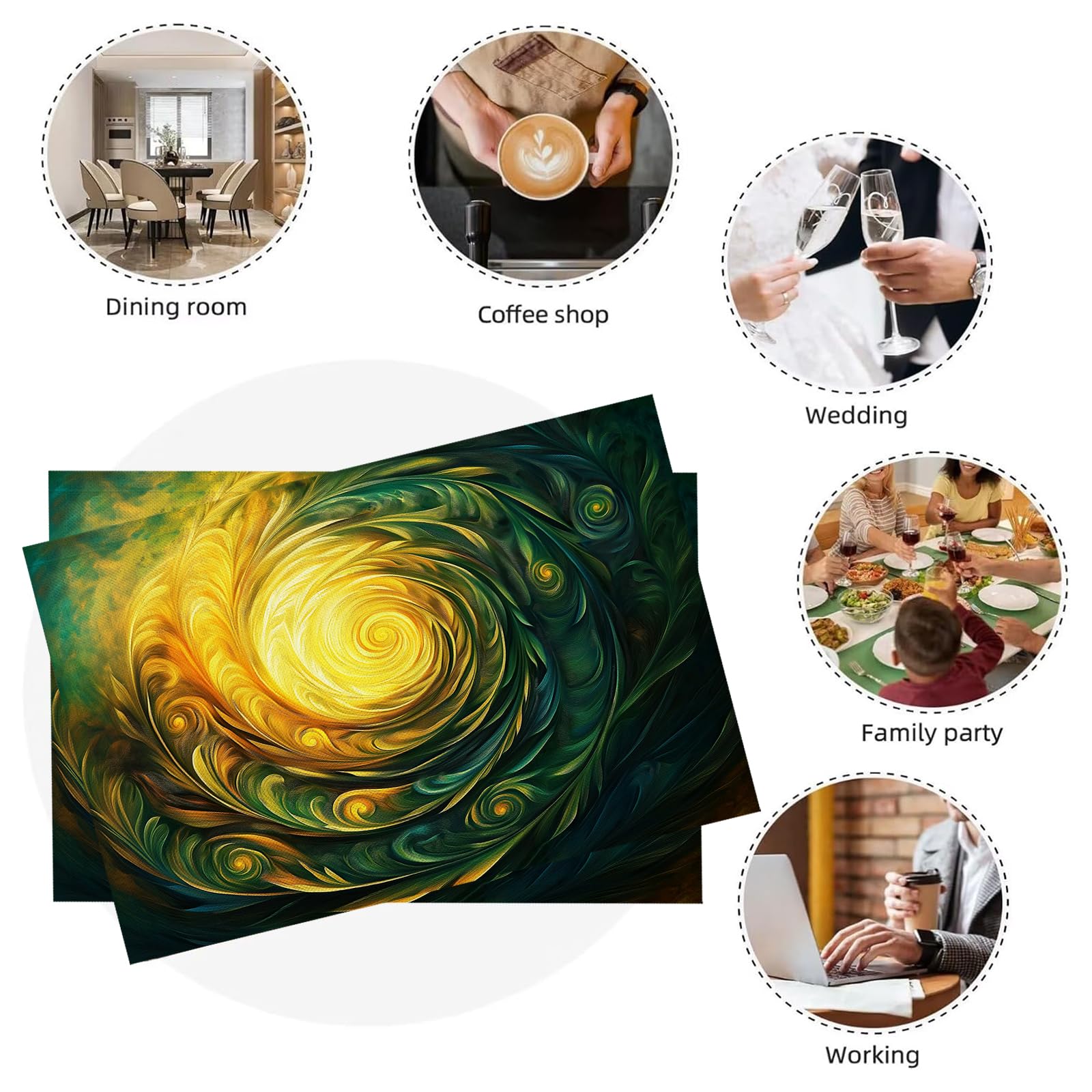 Set di 8 Tovagliette Americane Lavabili Cotone Lino Creatività - Tovaglietta Americana Resistenti al Calore Durevole Vortice di piume - per Colazione Pranzo 30×45 cm