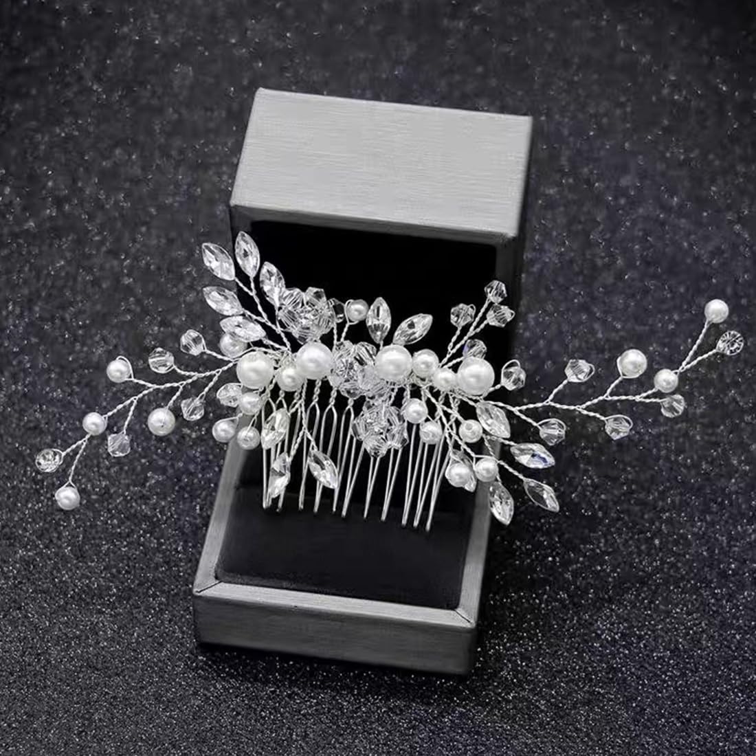 Pettinino per capelli da sposa con perle argentate, accessorio per capelli da sposa, per donne e ragazze