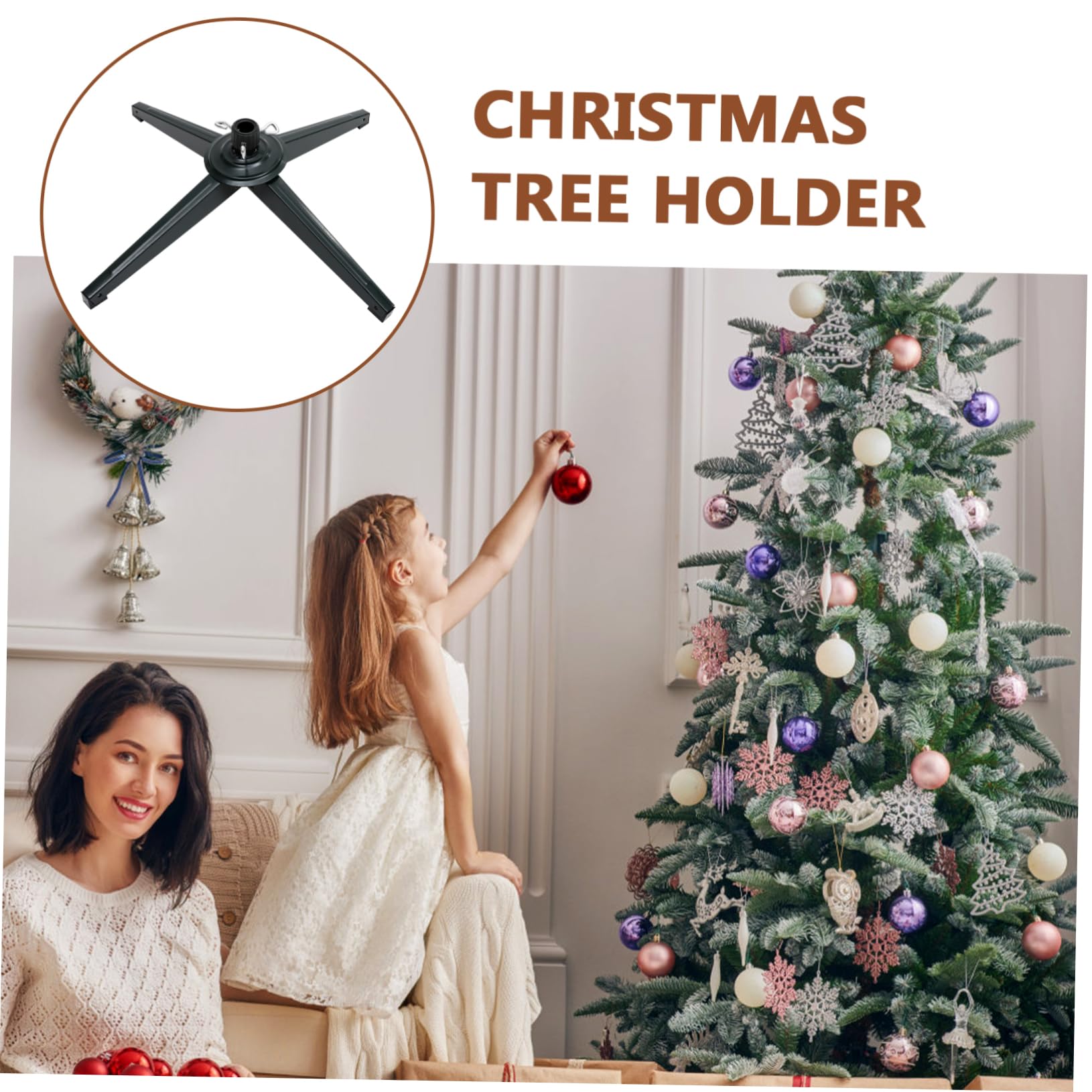 Soporte de Árbol de Navidad de Hierro Resistente y Plegable Base Estable con Placa de Bloqueo Plana Diseño Compacto para Almacenamiento Fácil para Árboles Artificiales con Añade