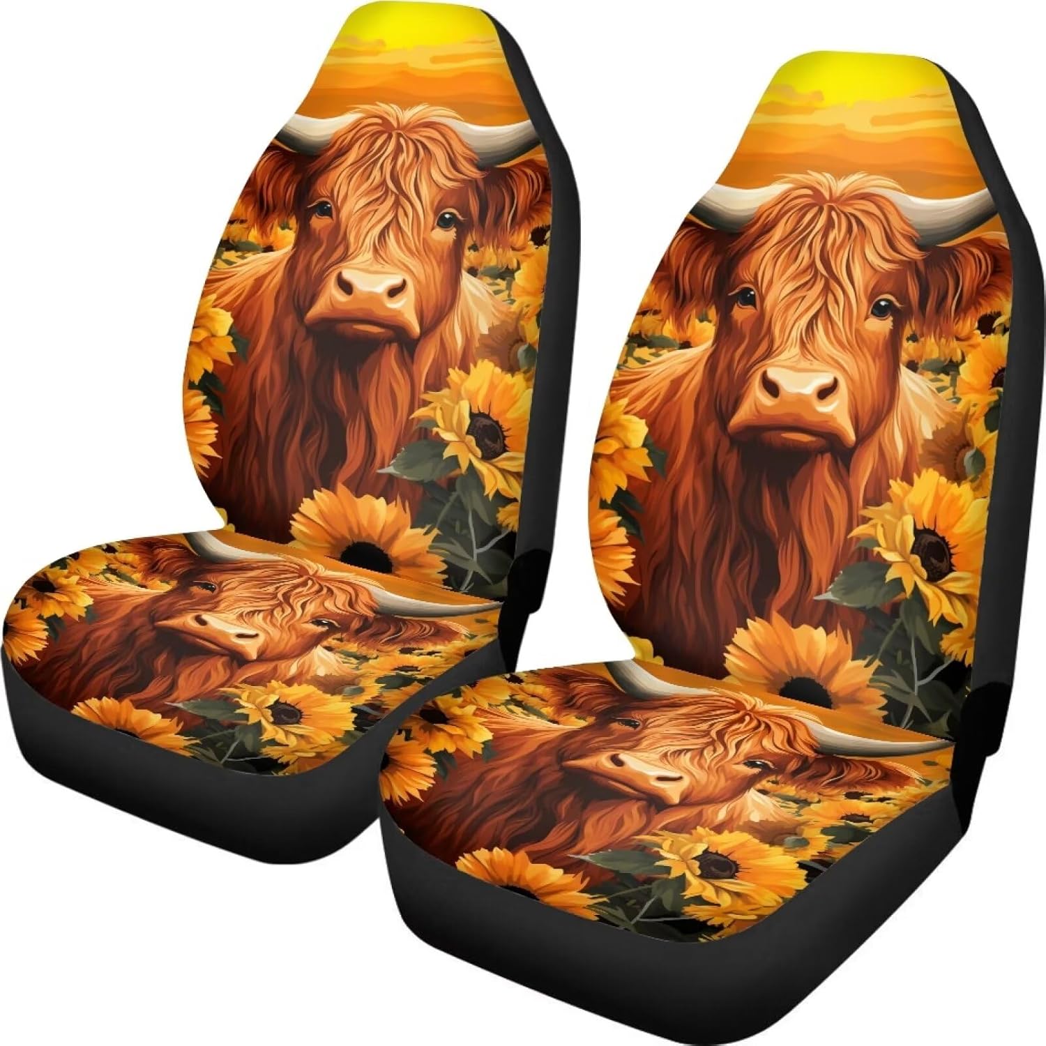 DISNIMO 2 Piece Car Front Seat Cover for Women Men Sunflower Washable Soft Thin Driver Seat Protector Cow Vehicle Seat Protector Car Covers for Auto Sedan SUV Truck Auto Accessories Set