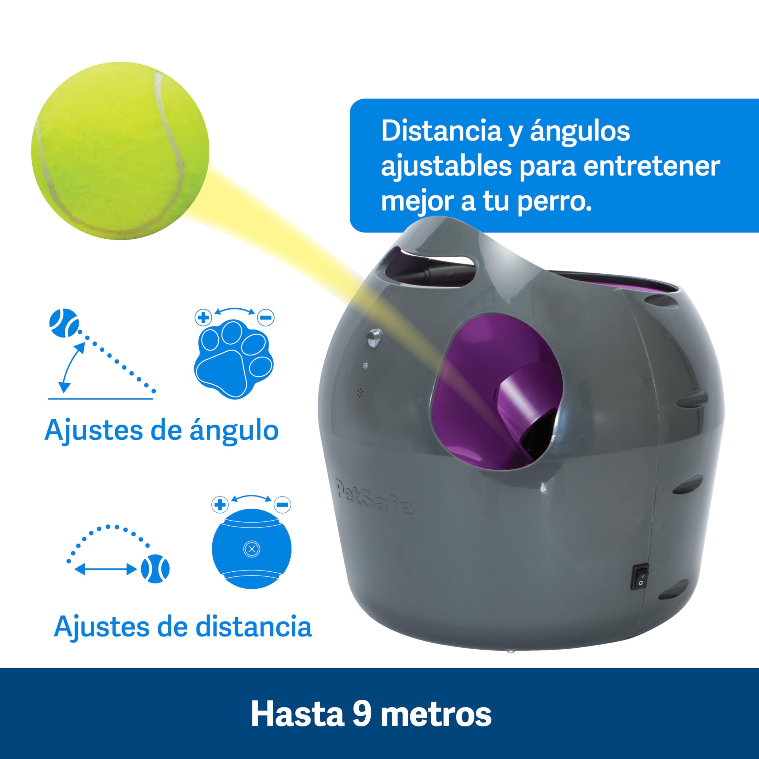 PetSafe Lanzador de Pelotas Automático | Juego de Cobro Interactivo, Distancia Ajustable, Pelotas de Tenis Incluidas