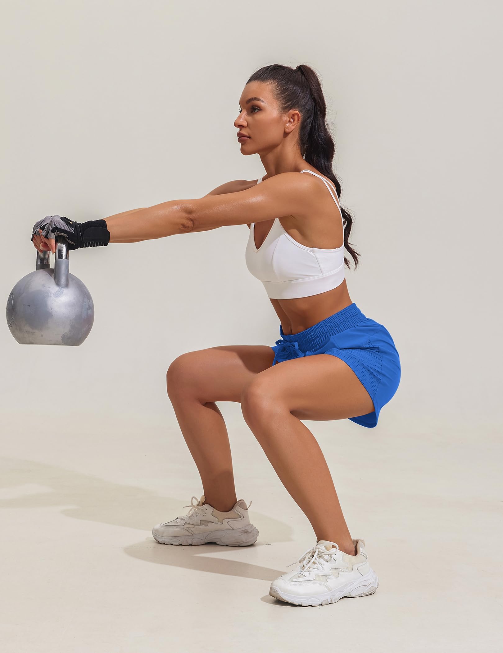 PINSPARK Pantaloncini Sportivi da Donna 2 in 1 Pantaloncini da Allenamento a Vita Alta Pantaloncini Sportivi da Corsa ad Asciugatura Rapida con Tasche