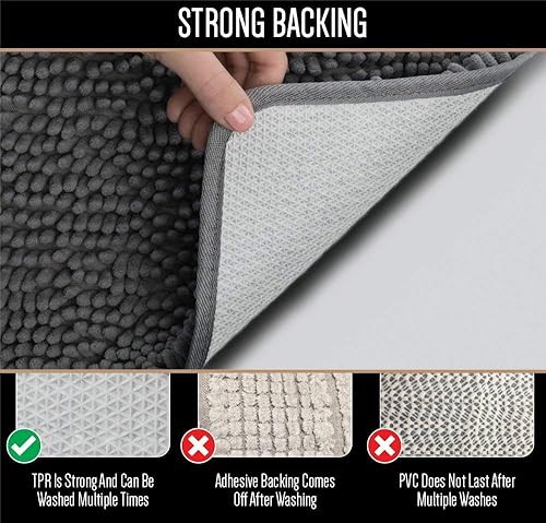 Miniatura 4 de Gorilla Grip Alfombra de baño y alfombrilla cuadrada contorneada en forma de U para inodoro, ambos grises, la alfombra de baño es de 70 x 24